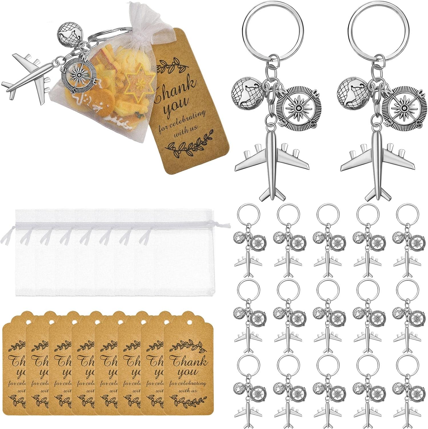 Airplane Keychain Party Favor, Including Airplane Compass