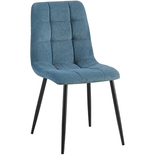 CLP Antibes Dining Chair - classic - Metal Frame - Load up to 150 kg - Ribbed - Corduroy -, Color:blue