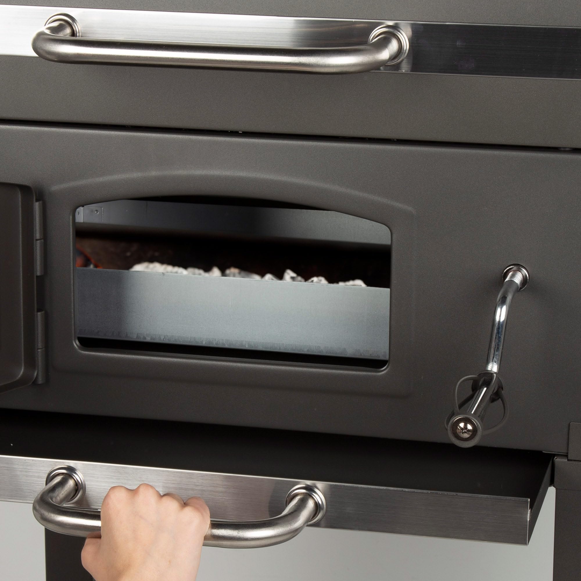 Aktive Ahumador barbacoa carbón portátil, De acero, Termómetro, Mesa lateral plegable, Estante almacenaje, Abridor botellas, Ruedas grandes, Parrilla, Barbacoas de carbon, Bbq, Cocina exterior (63109)