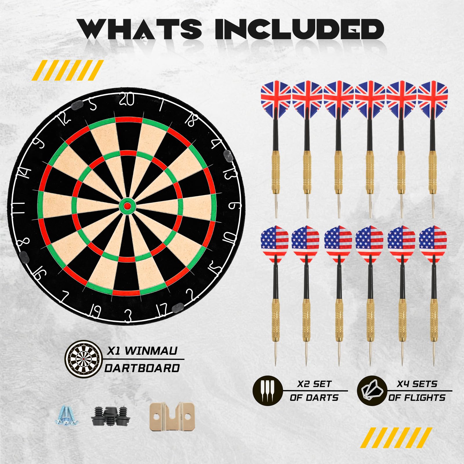Professionelles 18-Zoll-Dartscheiben-Set aus Sisal mit 12 Stahlspitzen-Darts – Edelstahl-Dünndraht, drehbarer Zahlenring, inklusive Montagezubehör