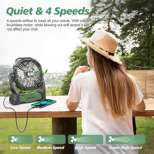 Miniatura 3 de CONBOLA Ventilador portátil de campamento para tiendas de campaña, ventilador de batería de 10400 mAh, 36 horas de tiempo de trabajo, ventilador