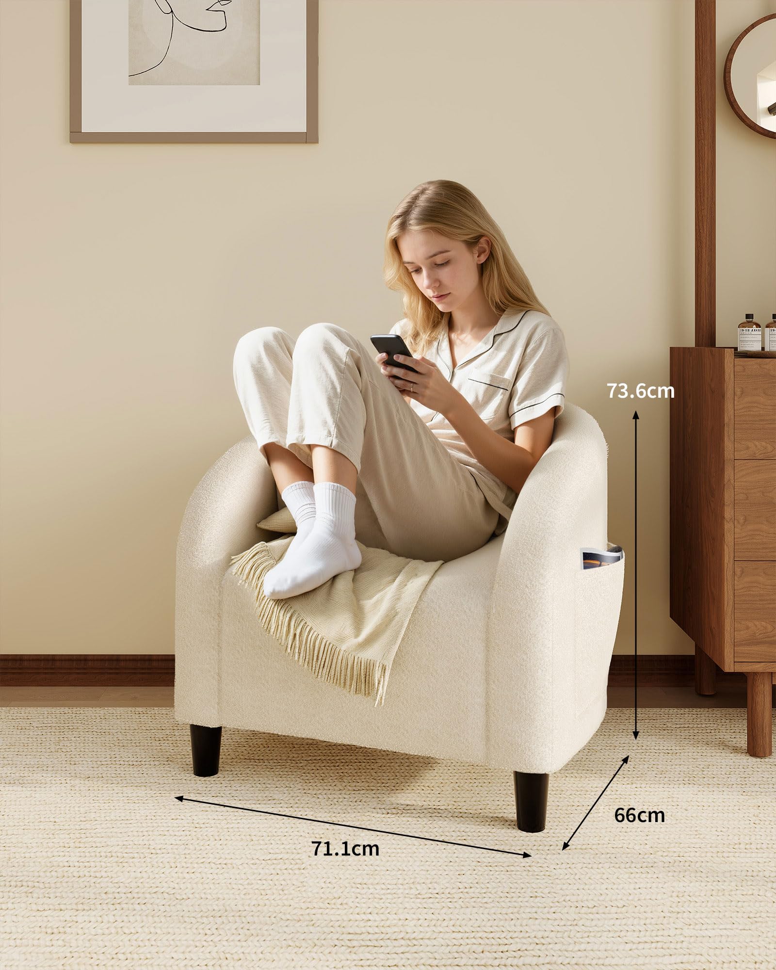GarveeHome Loungesessel mit Leinenoptik, Relaxsessel für Wohnzimmer | Samtstoff, Gepolstert, Wohnzimmer, Schlafzimmer, Leseecke