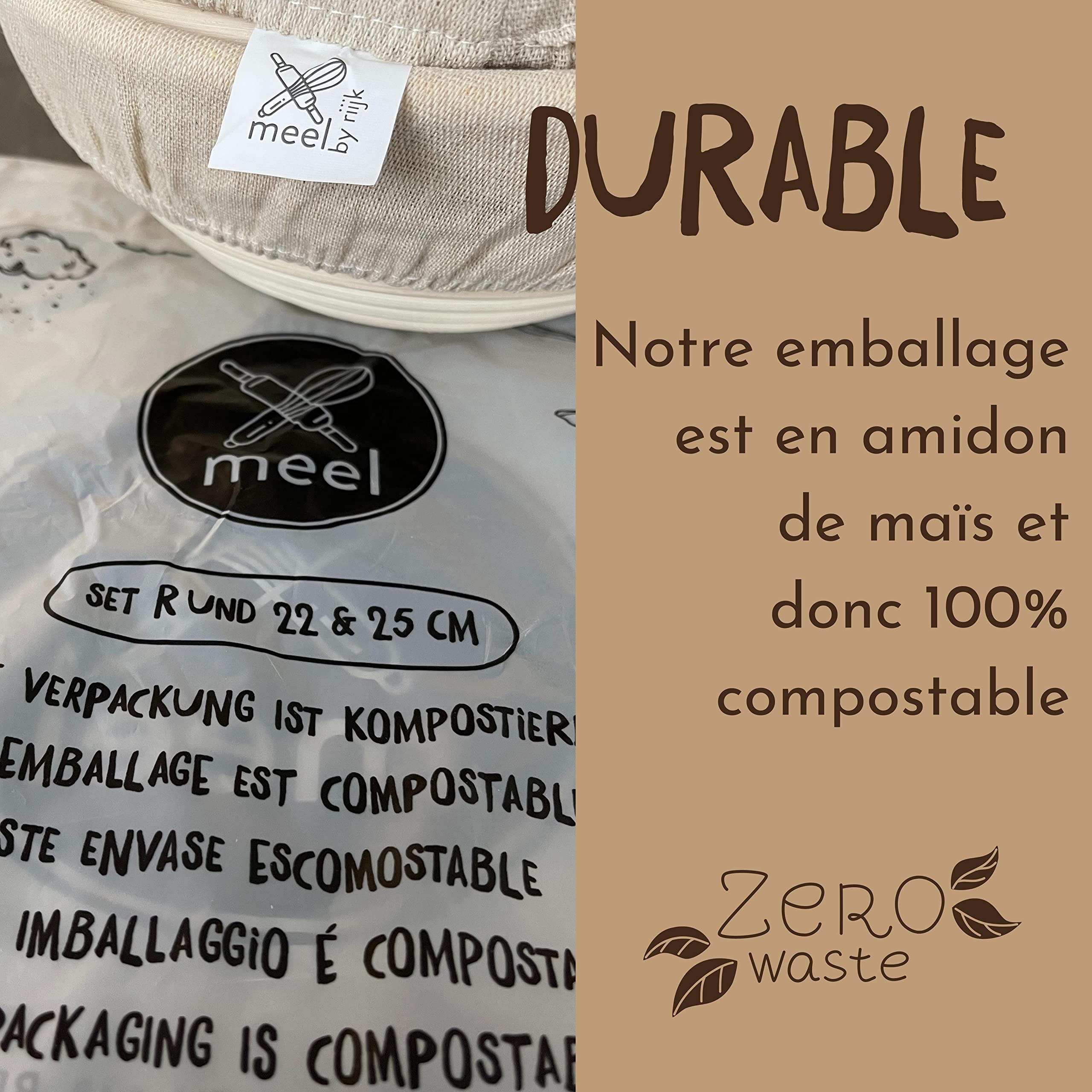 riijk 2 Bannetons à Pain + Racleur de Pâte - 2 Paniers Naturels (Ovals, Ø 28 et 35 cm) pour Faire Son Propre Pain - Tissu en Lin Inclus - Serré avec de l’Acier Inoxydable