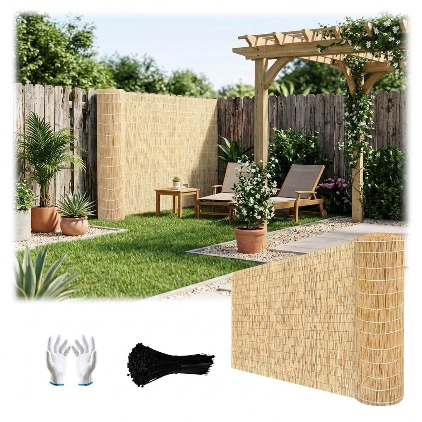 Canisse Brise Vue Balcon en Roseau Naturel, Rouleau de Clôture Bambou Jardin Extérieur, Palissade Occultante Pare-Soleil for Terrasse 30 55 70 100 120 140 155 160cm(Naturel,150x450cm)