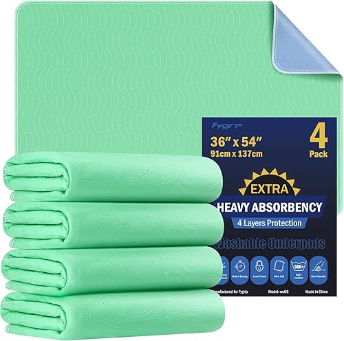 Paquete de 4 almohadillas lavables de absorción extra pesada de 36 x 54 pulgadas, almohadillas de lactancia impermeables para incontinencia,