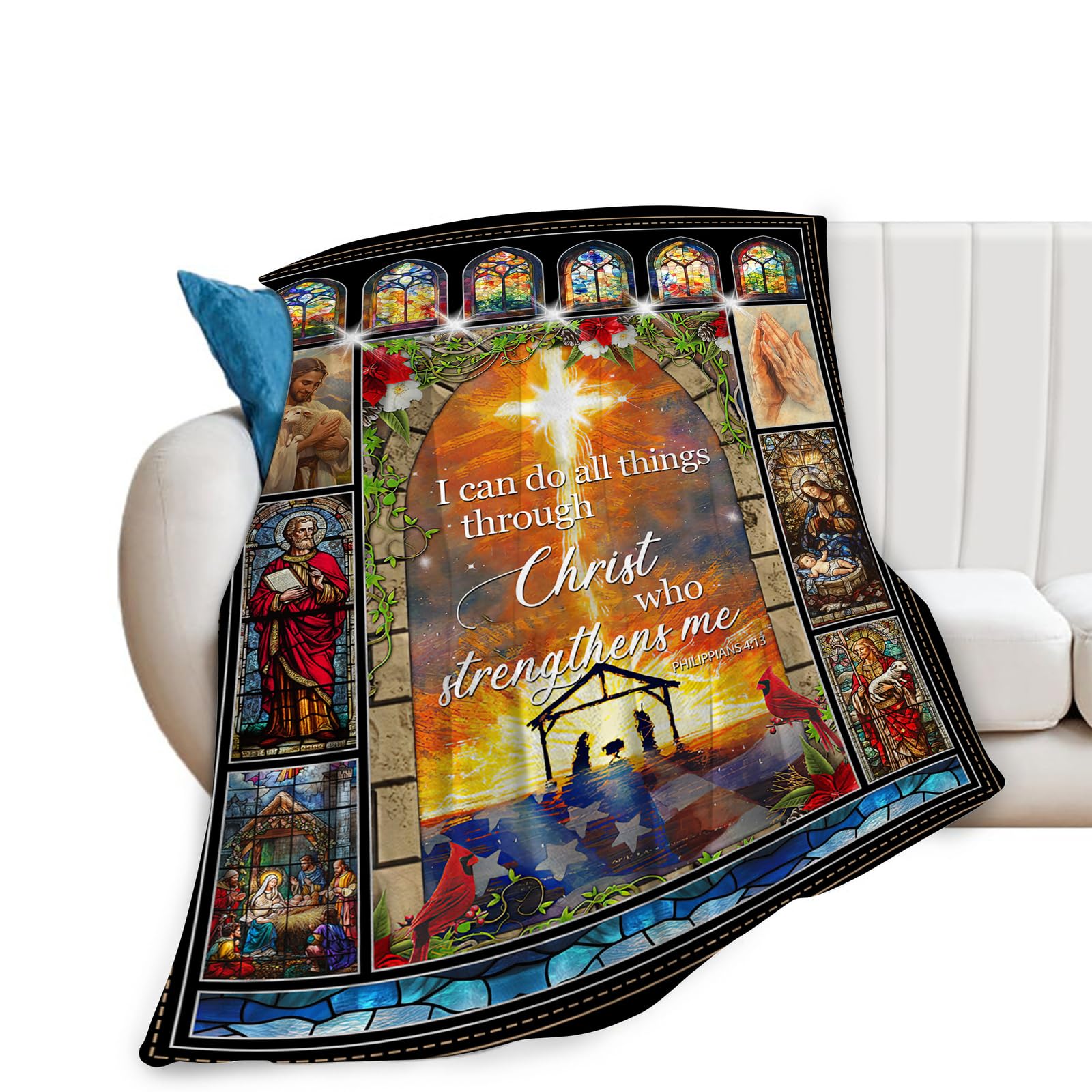 Jesus Virgin Mary Throw Blanket Christian Church Blanket Ultra Soft Warm Flannel Fleece Lightweight Fuzzy Prayer Healing Catholic Decor Gifts for