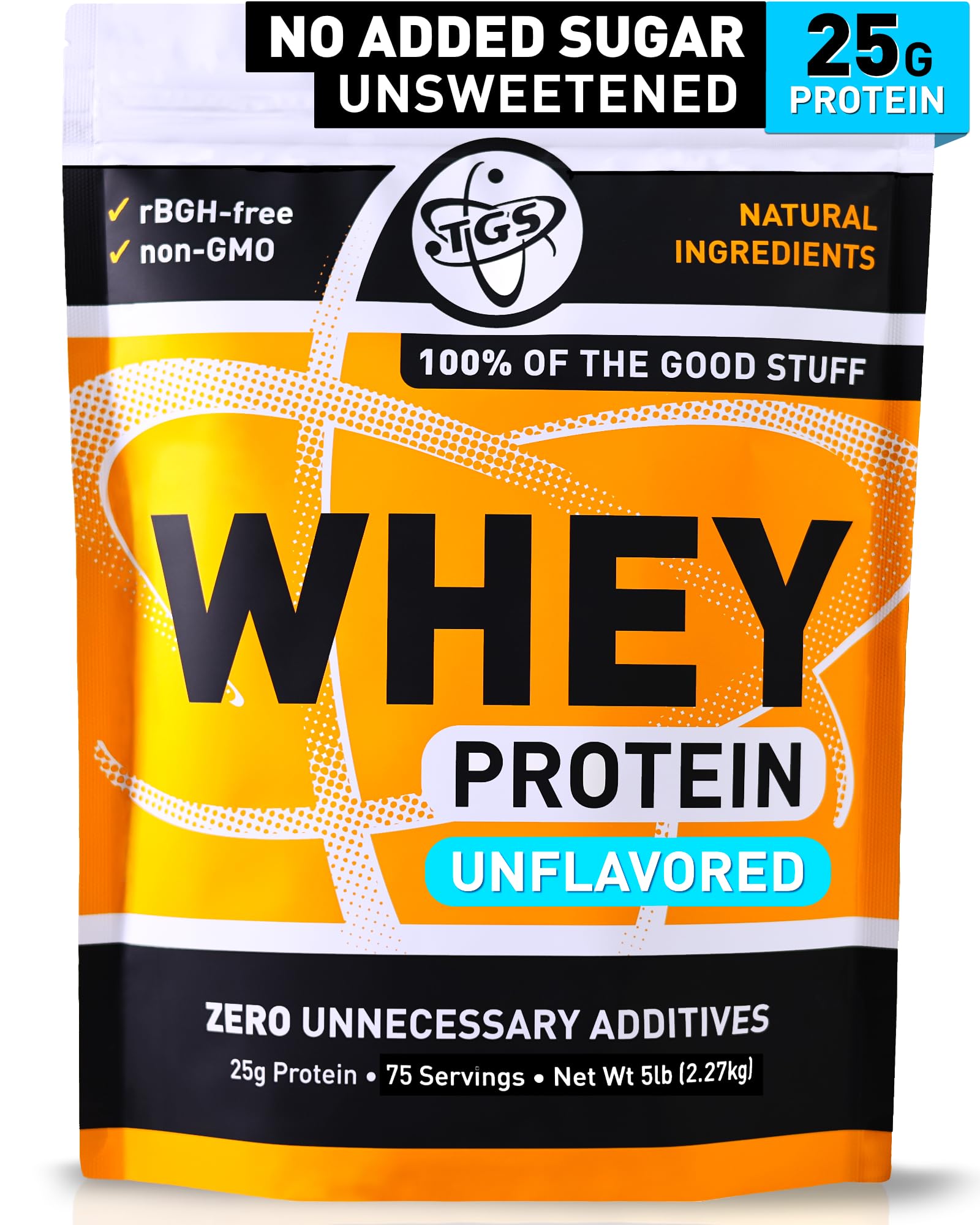 TGS Nutrition 100 Whey Protein Powder Unflavored, Unsweetened - Clean, No Artificial Ingredients for Men & Women - 5lb Bulk, Soy Gluten Free, Keto, Low Carb - Post Workout Muscle Recovery