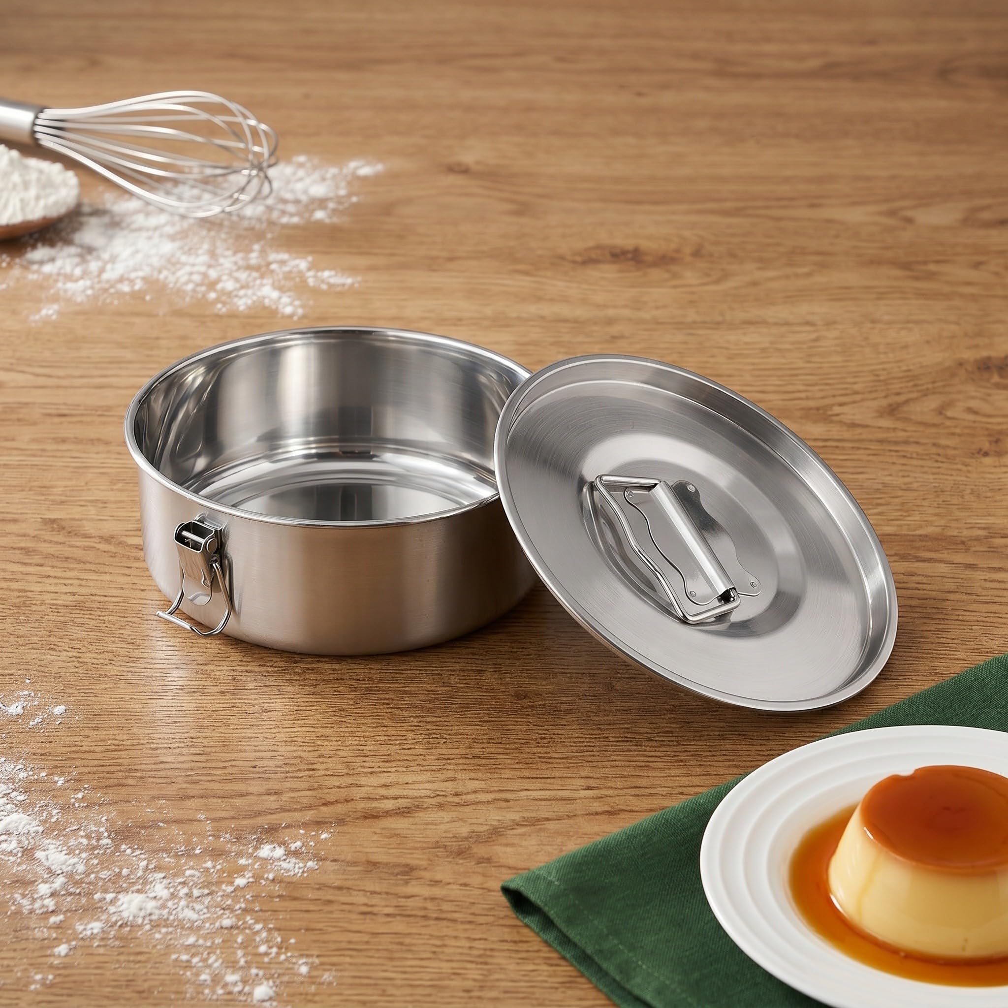 OSALADI Molde para Flan para Hornear y Cocinar al Vapor de Acero Inoxidable con Tapa y Mango, Resistente Adecuado para Repostería en Horno