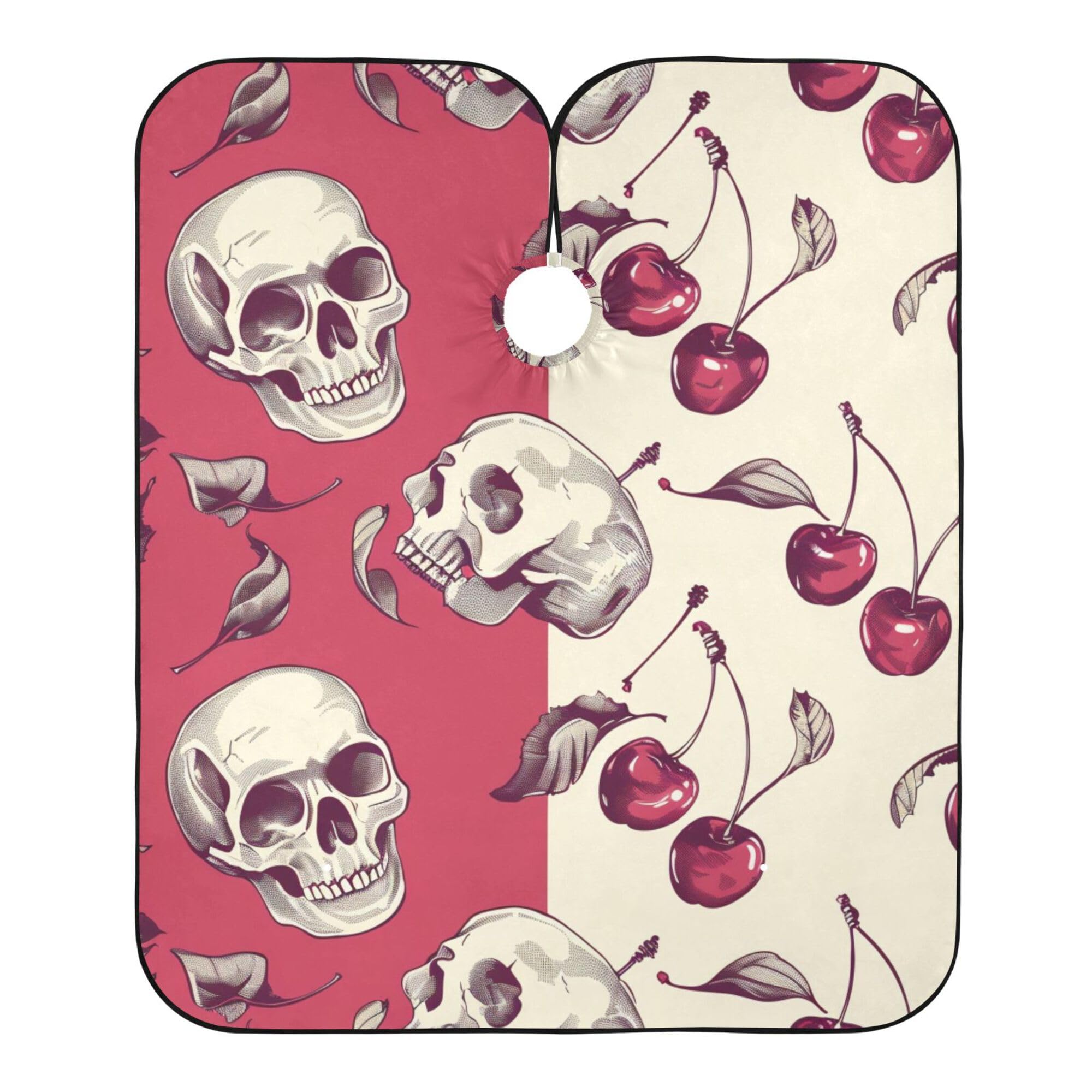 ALAZA Retro Cherry Skull Waterproof Barber Cape for Men Women Beard Shaving Bib Apron Professional Hair Cutting Cloth, 65 x 55 inch