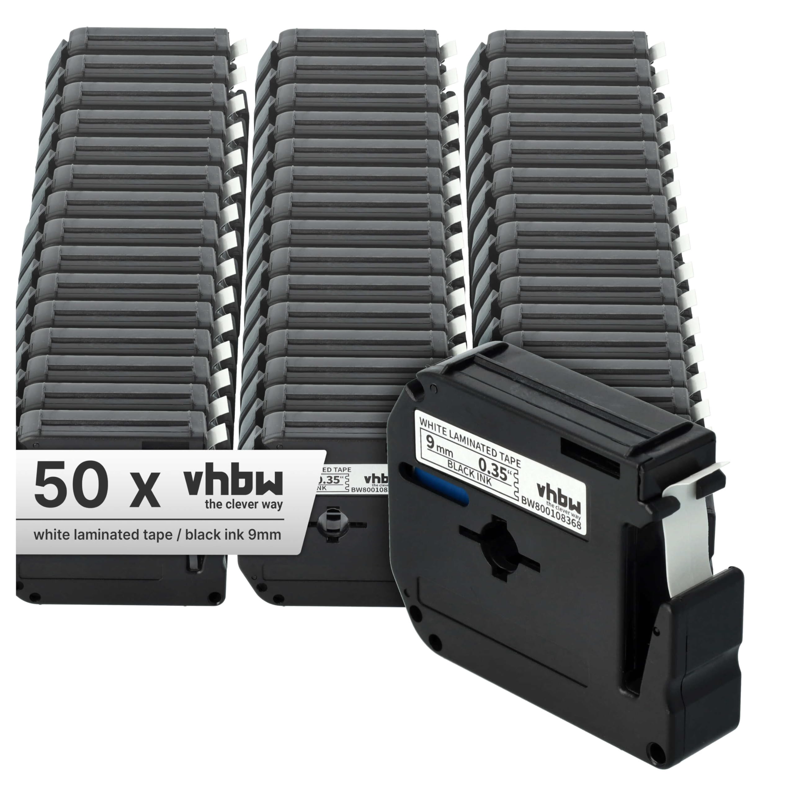 vhbw 50 x kaseta z taśmą zamienną do Brother M-K221 do drukarki etykiet 8 m x 9 mm czarny na białym tle