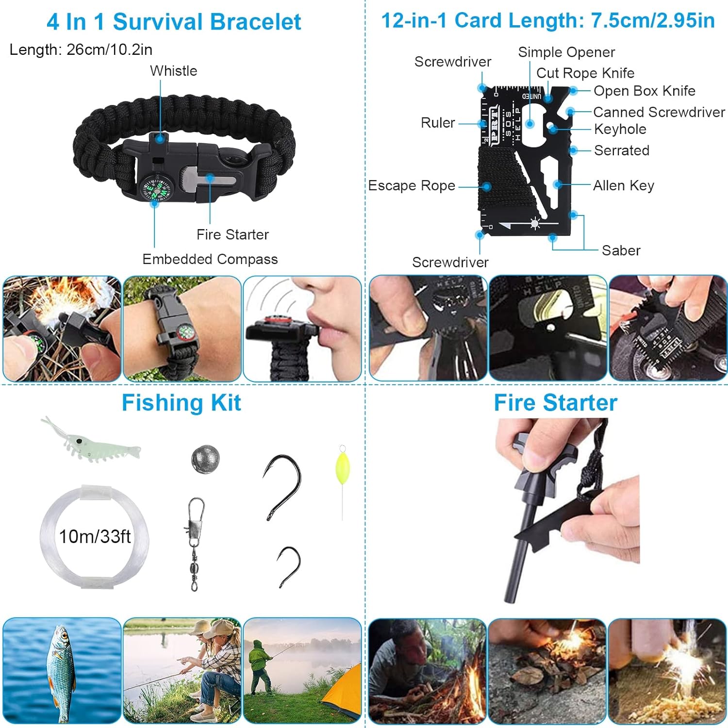 KOCASO Survival Kits & First Aid Kit, Emergency Kit Tactical Tools Supplies Bag with Shovel Fire Starter, Thermal Blanket for Outdoor Hunting, Hiking, Fishing, Camping Scout