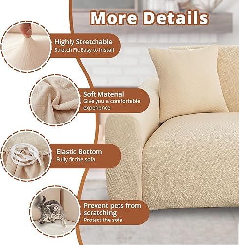 Miniatura 3 de Fundas elásticas para sofá de 2 cojines, aptas para mascotas, lavables, protectores de muebles con parte inferior elástica para gatos y perros