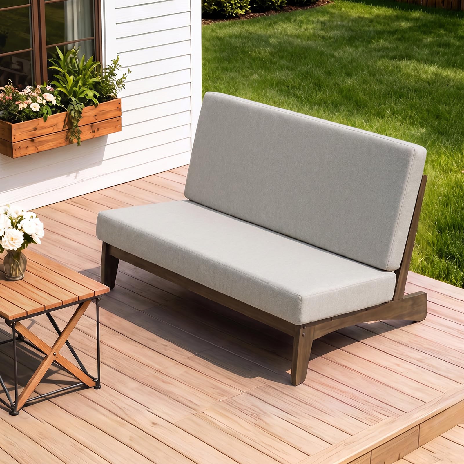 Patio Couch, Light Camel Outdoor Loveseat, Outdoor Couch with Thick Cushion