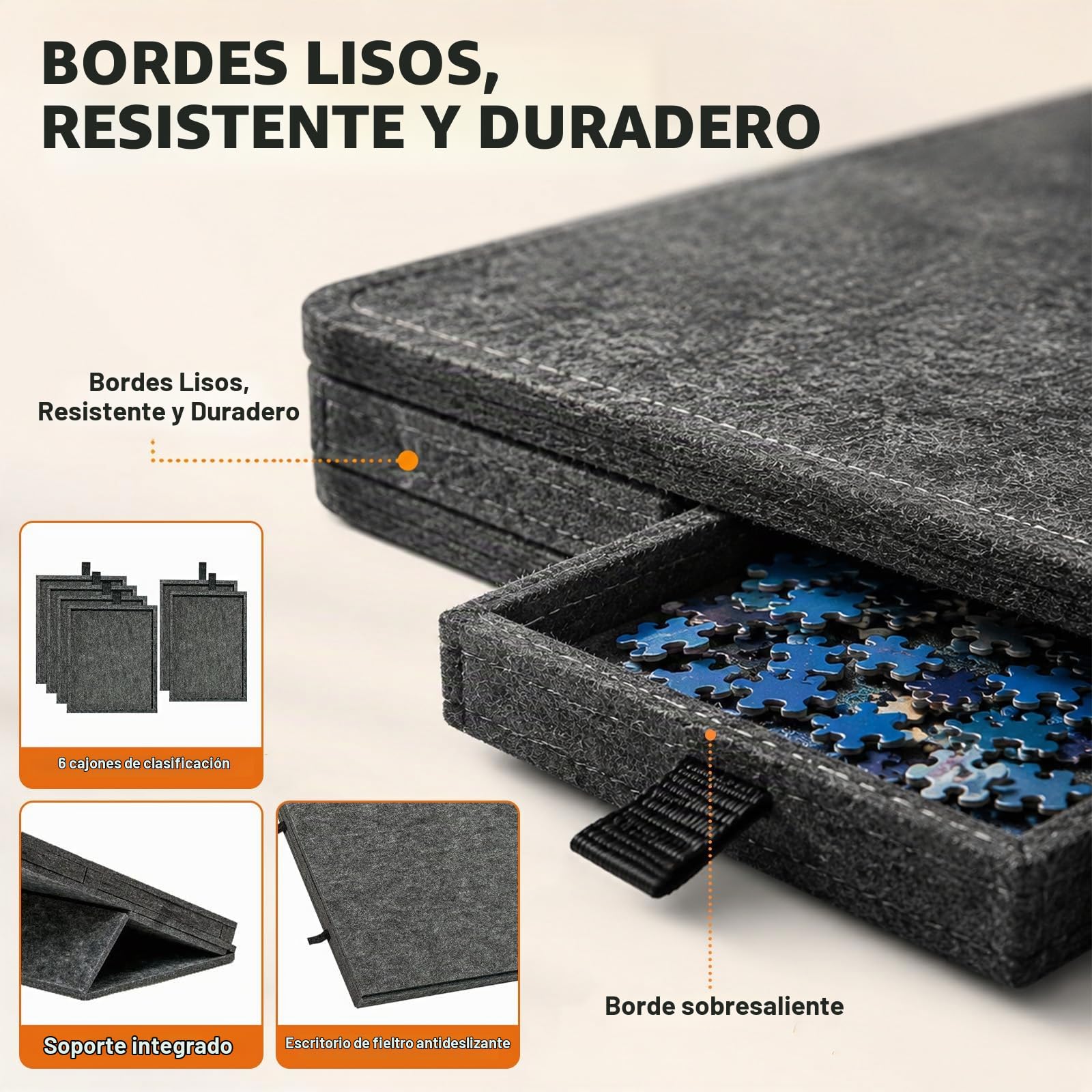 Rompecabezas de 6 cajones, 1000 piezas, mesa de rompecabezas 2 en 1 con soporte y cubierta (negro)