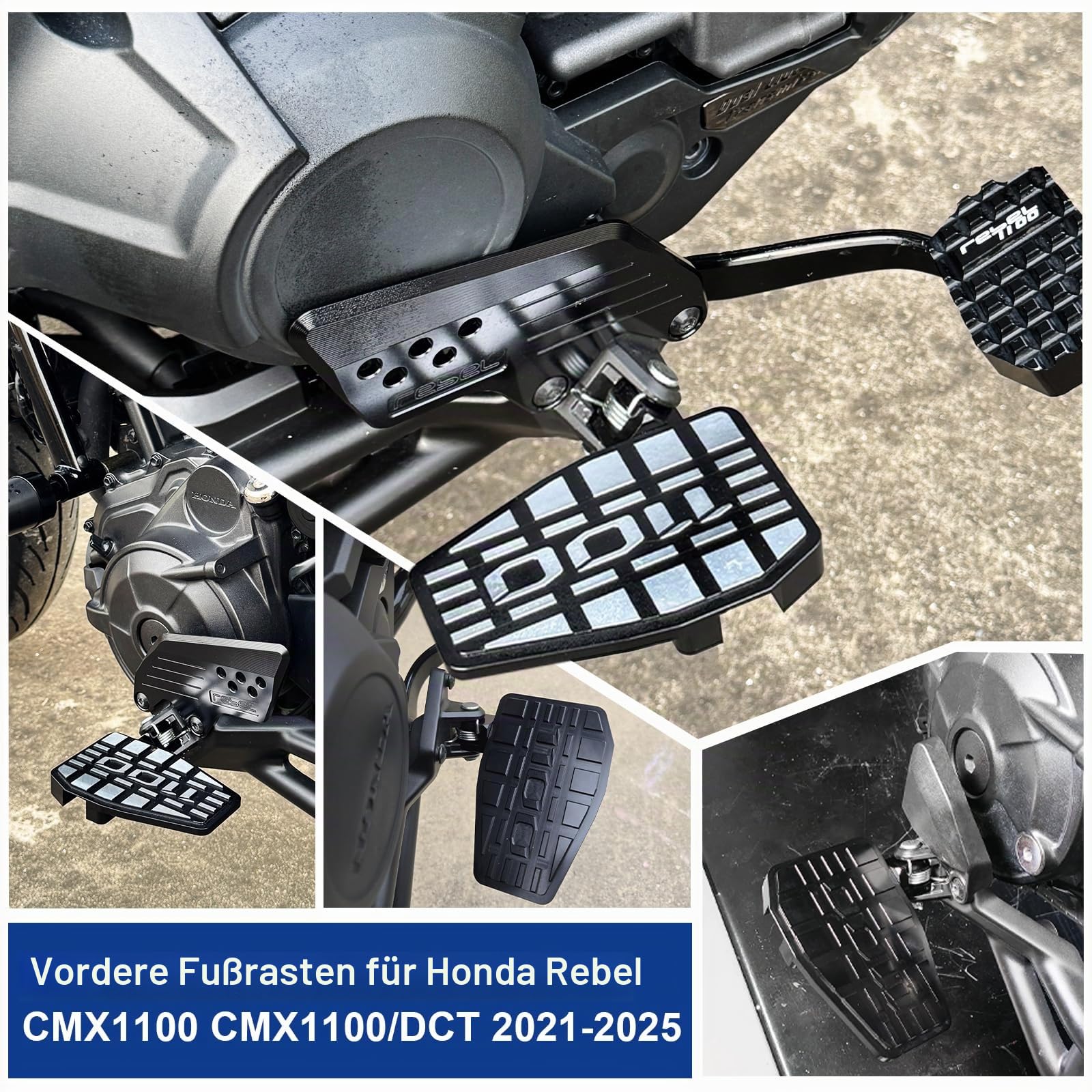 Breitere Motorrad-Fußrasten vorne Fahrerfußrasten vergrößerte Fußrasten Pedale Trittbretter für Honda Rebel 1100 CMX 1100 CMX1100/DCT 2021 2022 2023 2024 2025 (Schwarz)
