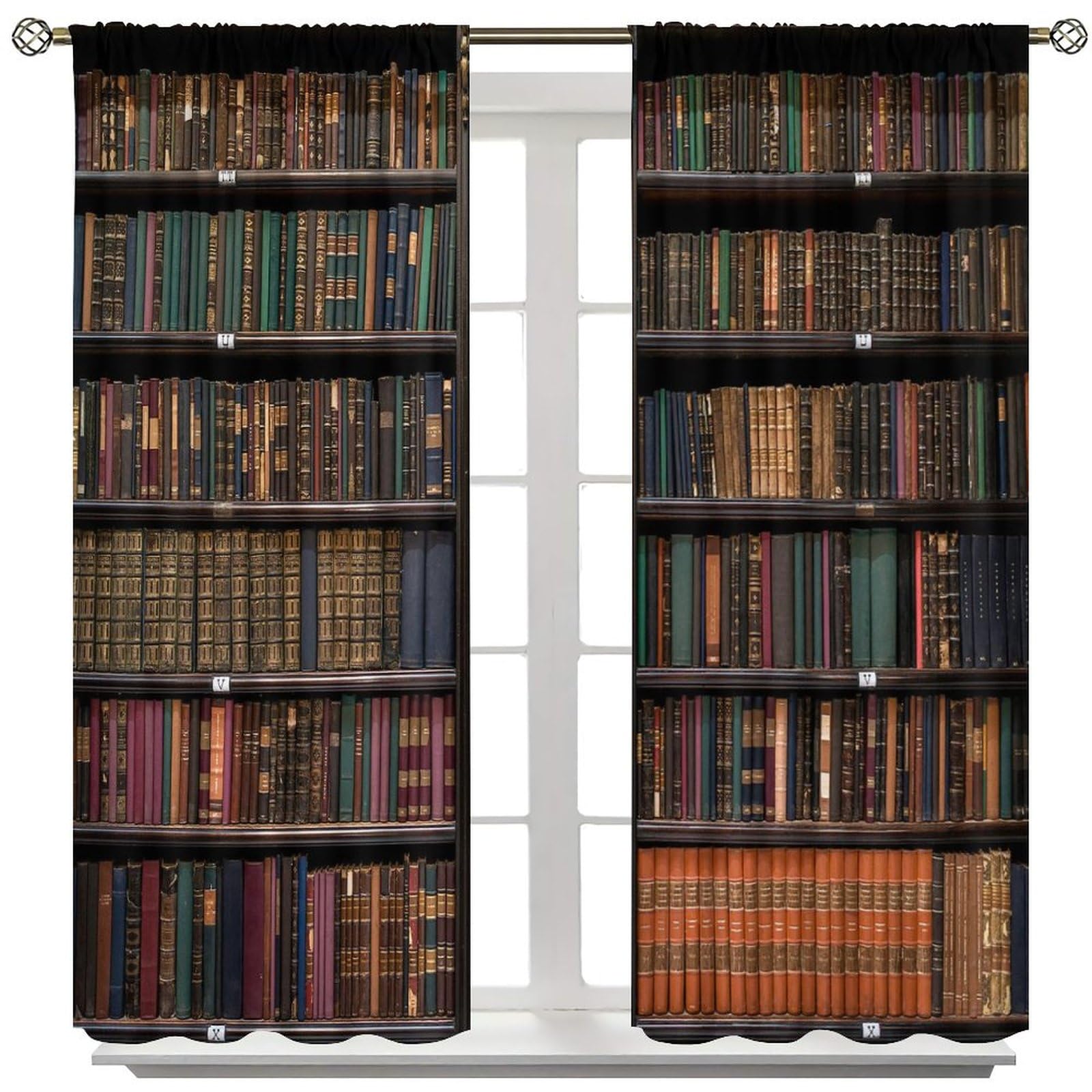Yearn Jear Bookshelf Curtains, Vintage Library with Books Window Treatments for Kids Bedroom, Wooden Wooden Antique Bookcase Drapes 2 Panel Sets,72x63 Inch Blackout