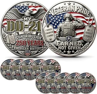 DD-214 Veteran Pride Coin, My DD-214 is My Contribution Commemorative Coin, 250 Years of Freedom Veteran Tribute Coin, 250th Military Keepsake Gift for Patriotic Americans (10pcs)