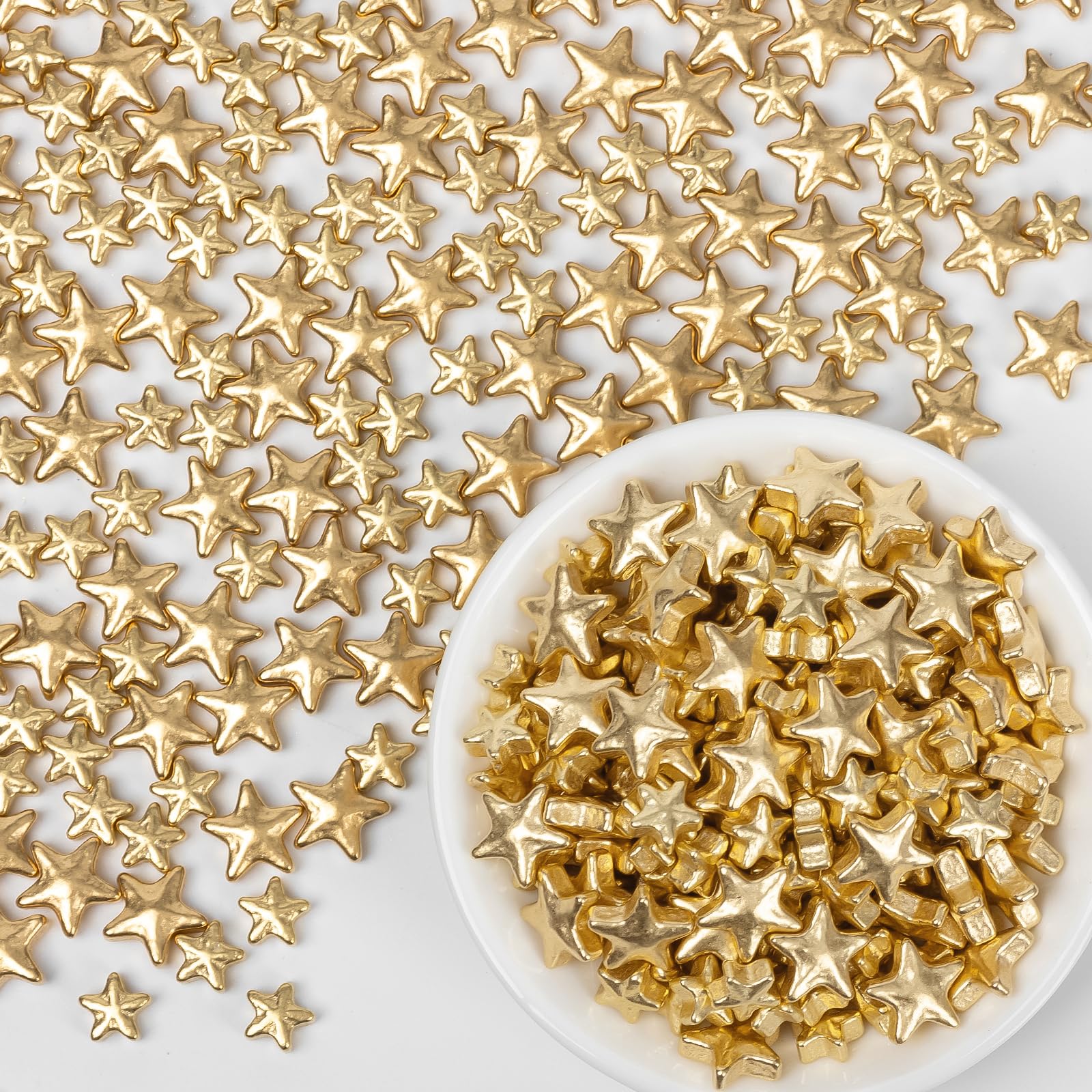 Essbare Goldstern Zuckerstreusel,Mischgrößen,130g,Zuckerstern Dekoration für Kuchendekoration und Cupcake Topper,Eiscreme,Hochzeitsfeier- und Osterzubehör