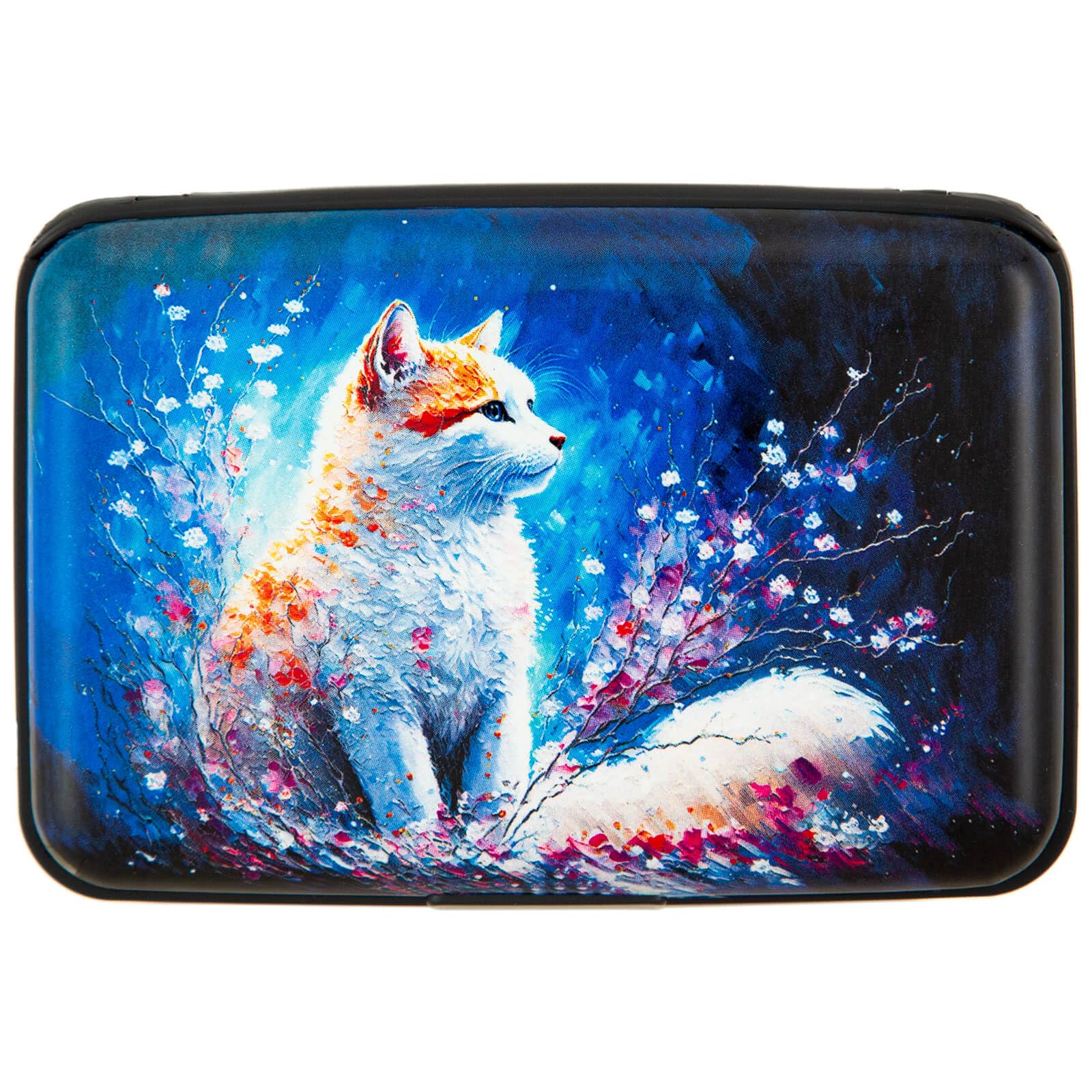 VICHLINECredit Card Holder for Men Women RFID Blocking Slim Metal Wallet Small Aluminum Hard Case (Flower Cat)