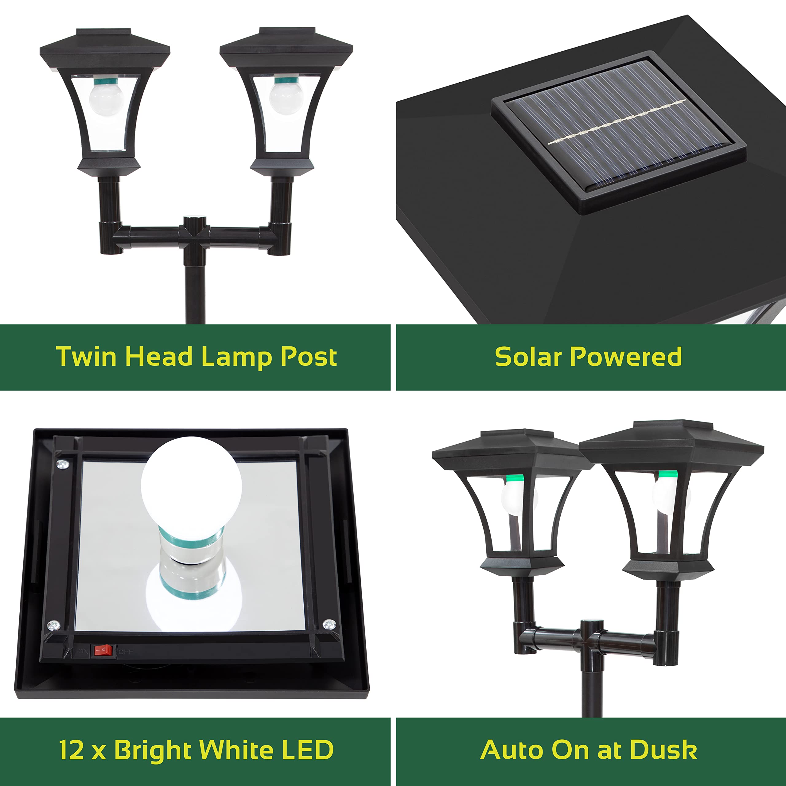 GardenKraft 19510 - Lampada da Giardino a energia Solare, 1,7 m di Altezza, Illuminazione Decorativa per Esterni, 12 luci LED Bianche Luminose, Resistente alle intemperie