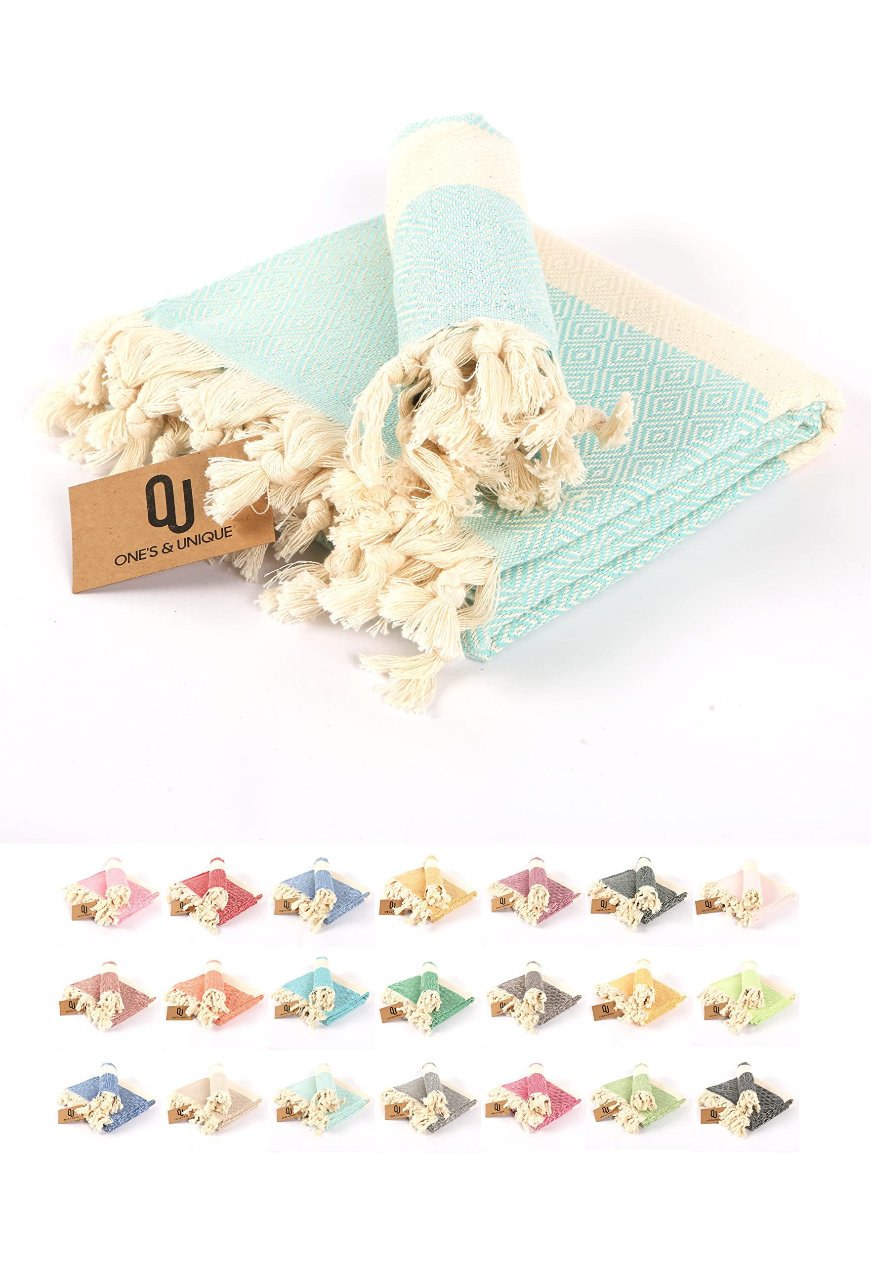 One's & Unique Beach Towel, Special Edition Set 2 Pcs. (XL+S), 100% Organic Cotton Turkish Beach Towels (100x180 & 50x100 CM), Quickdry, Compact & Lightweight Towels, 60% Thicker, Softer, Absorber