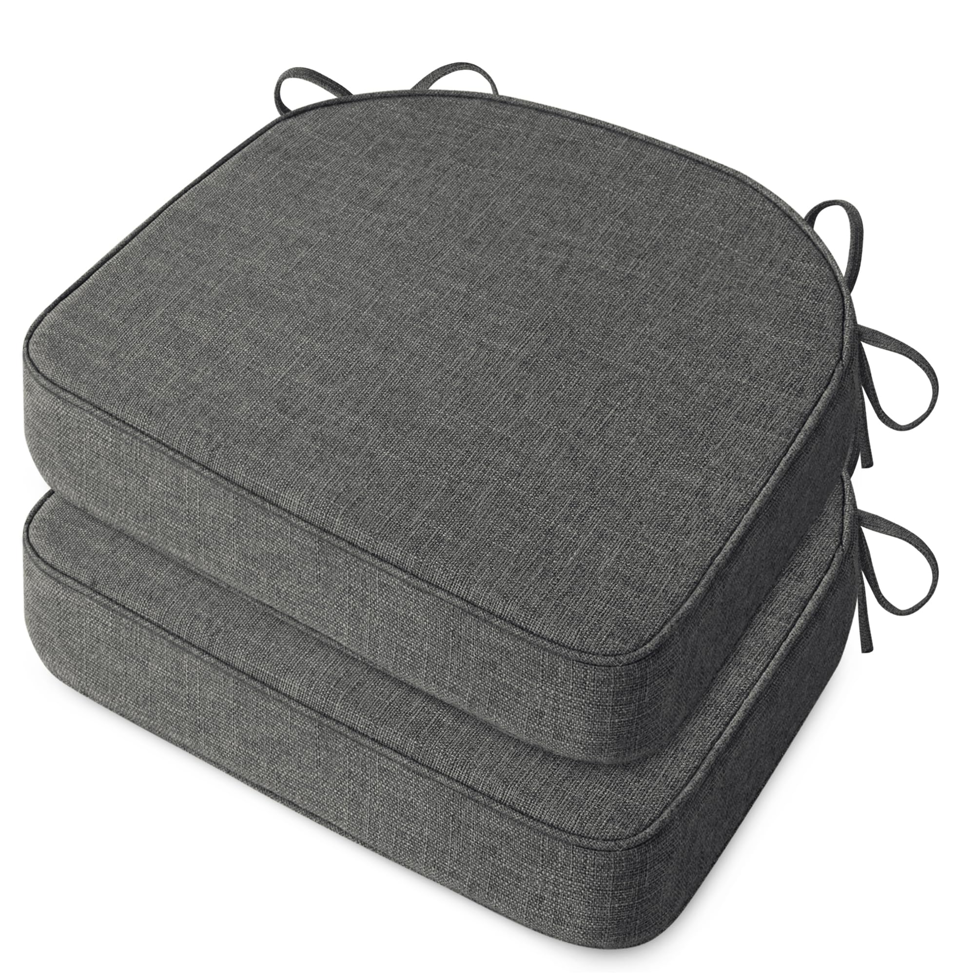 MineCozy Chair Cushions for Dining Chairs 2.5" Thickened Indoor Kitchen Seat Cushions Set of 2 Non Slip Seat Pad with Washable Cover and Ties (17" x16", Dark Grey)