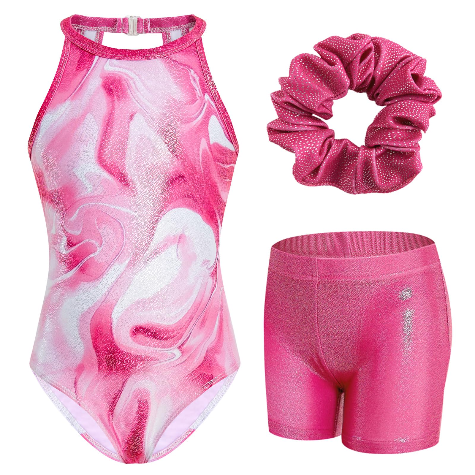 JiAmy Girls Gymnastics Leotards with Shorts Ballet Dance Clasp Back Biketards Gymnastic Clothes for Kids