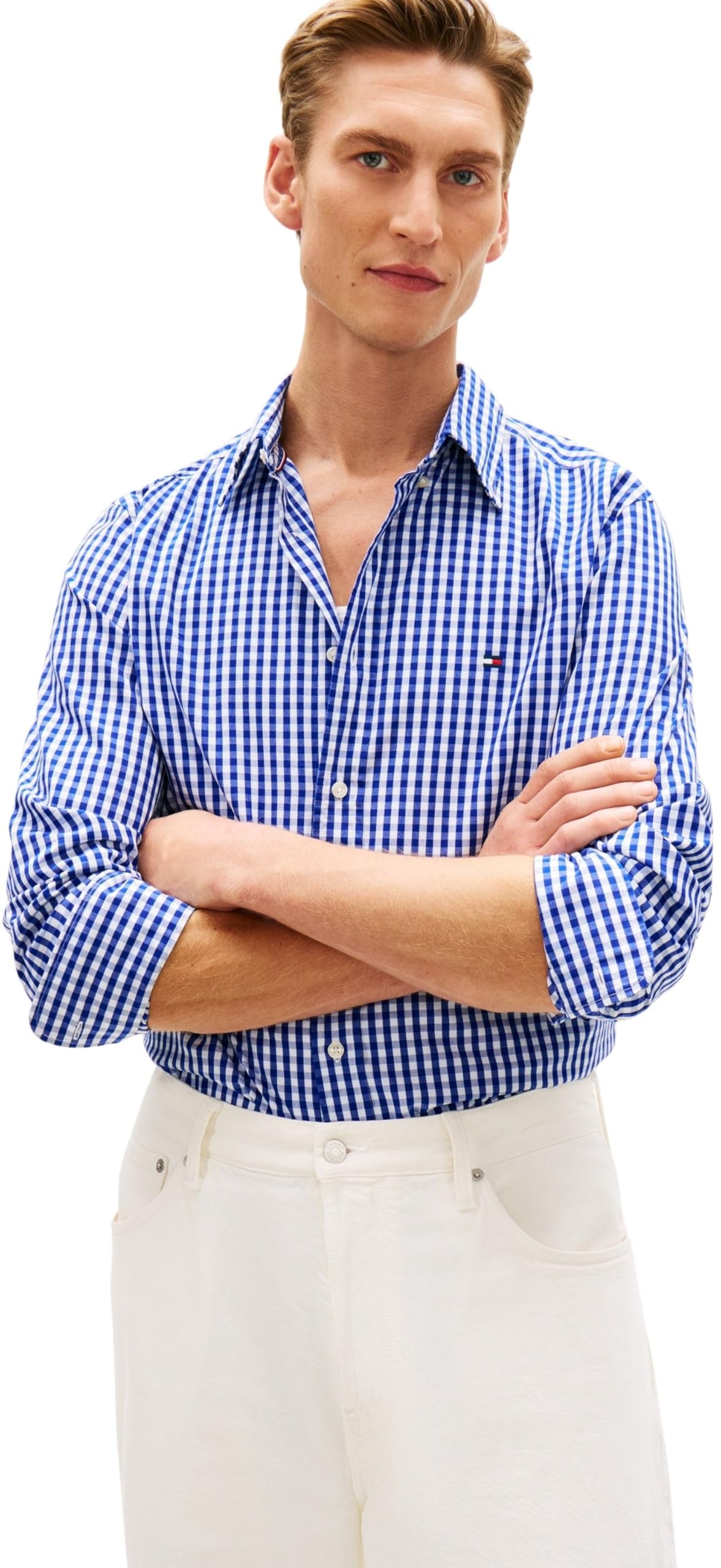 Tommy Hilfiger Men's Blue (Wedge Blue / Check) Flex Poplin Gingham Rf Shirt Mw0mw37548, Blue, M