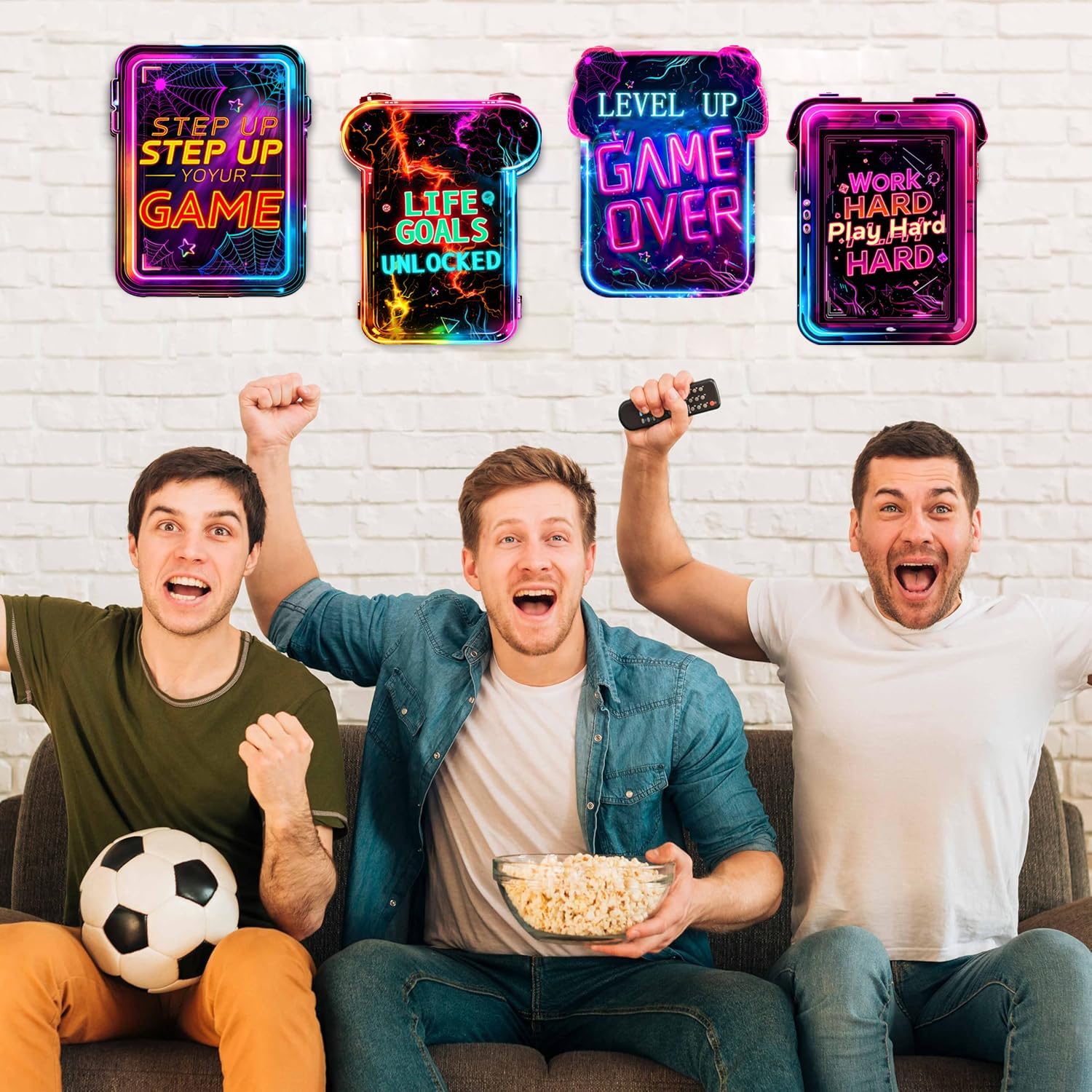 4PCS Gaming Wall Decor for Boy Room Video Game Walls Art Decor Wood Gamer Room Hanging Sign Neon Game Controller Wall Art Print Inspirational Quote Hanging Plaque for Teenage Playroom - Image 4