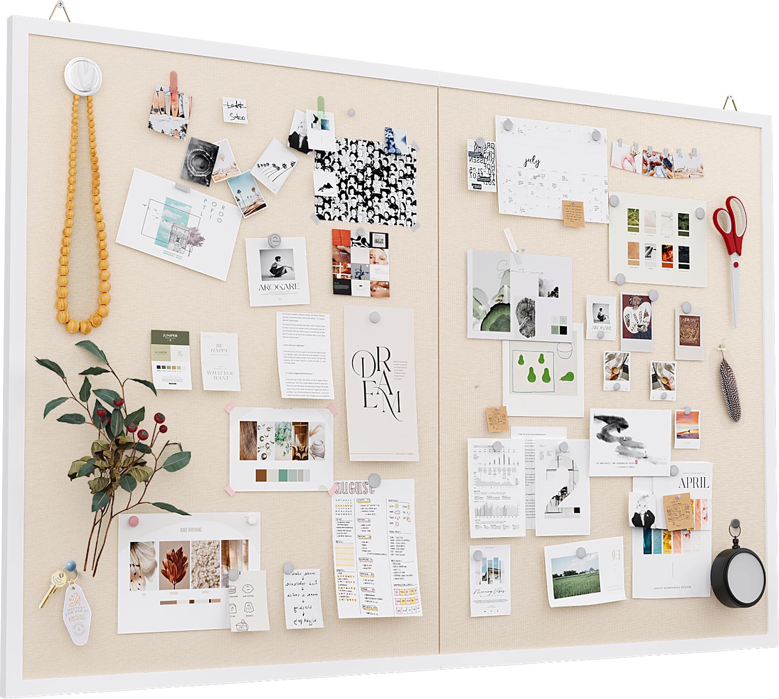 Large Bulletin Board, Cork Board with Linen, Photo Display Board, Pin Board for Wall, Foldable Corkboard for School Office Bedroom (White, 72“×48”)