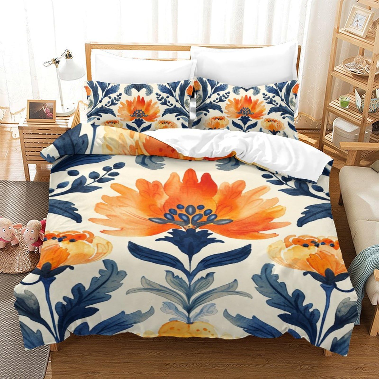 Housse de couette fleurs 3D parure de lit microfibre pour chambre ado fille