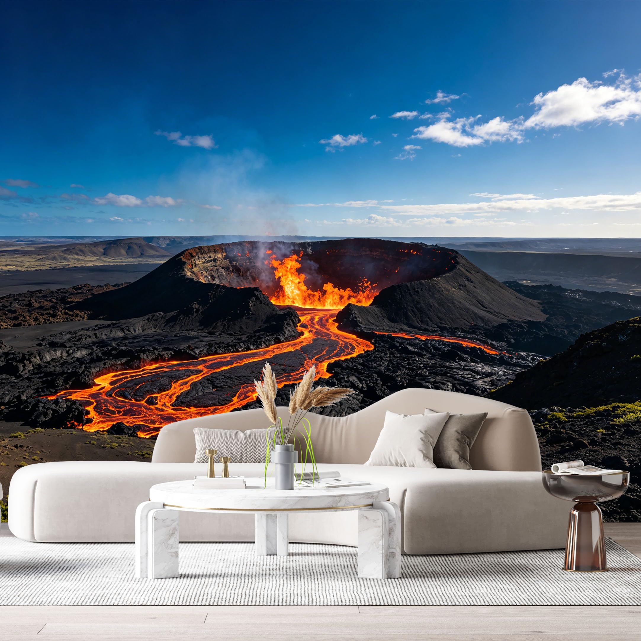Custom Size Wall Murals Volcano Landscape Lava Flow Mountain Crater Sky Horizon SelfAdhesive Wall Fabric Removable Large Wallpaper for Photo Living Room