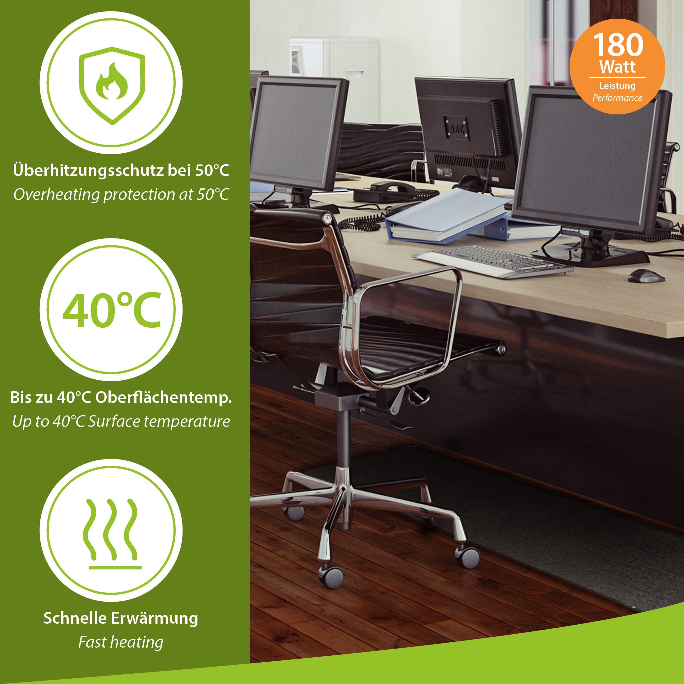 Mi-Heat Alfombra Térmica Eléctrica 50x140 cm – Calienta Pies de Bajo Consumo para Oficina y Hogar – Esterilla Calefactora Grande, Antideslizante, Color Camel/Beige