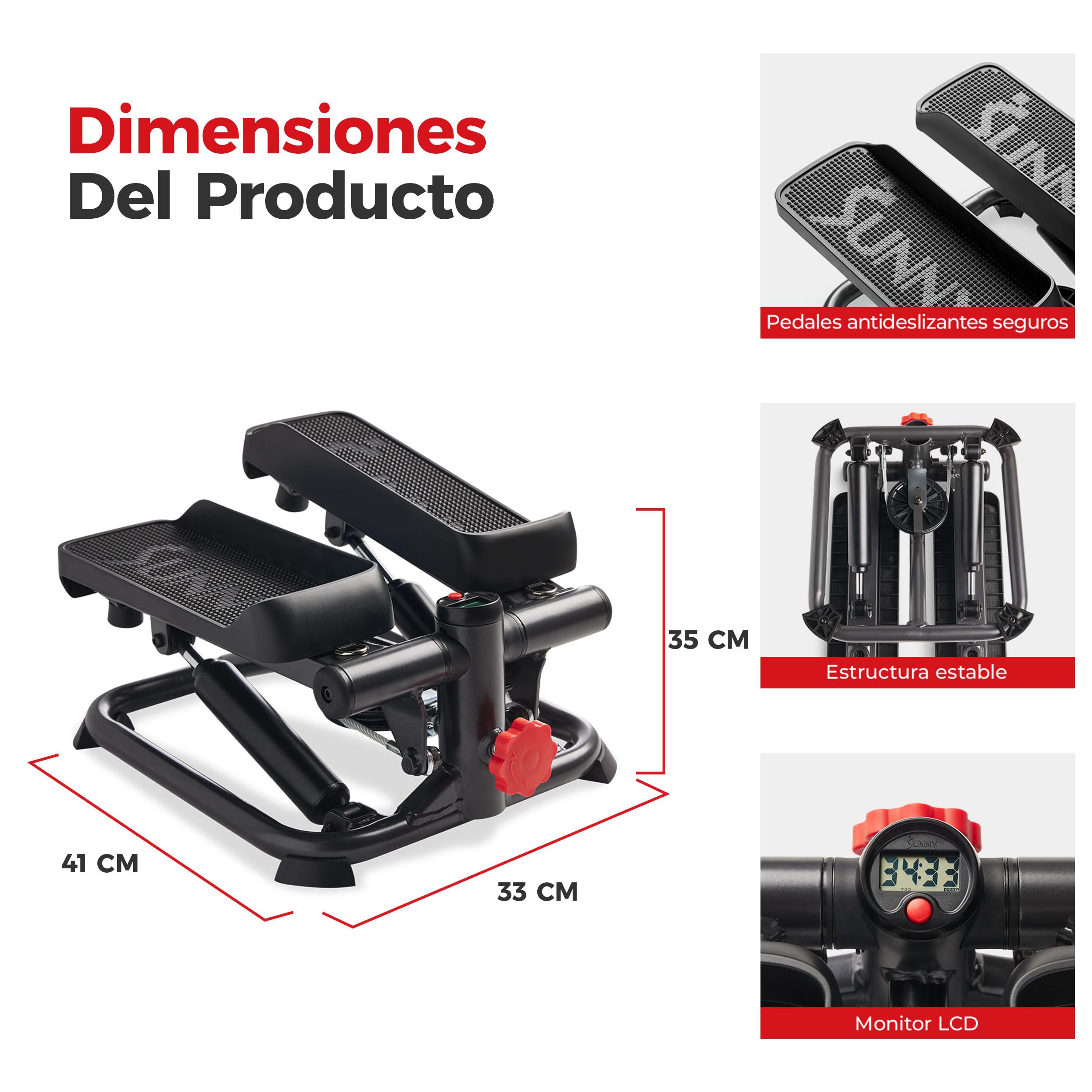 Sunny Health & Fitness Mini Steppers para Ejercicio, Escalones de Bajo Impacto, Equipo de Cardio de Cuerpo Completo, con Conexión Opcional Gratuita a la Aplicación SunnyFit y Banda de Resistencia