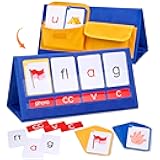Gamenote Word Building Desktop Pocket Chart - CVCC & CCVC Word Phonics Game，Sight Words Flash Cards Kindergarten Classroom Must Haves，Blending Board for Kids Learning Reading and Spelling