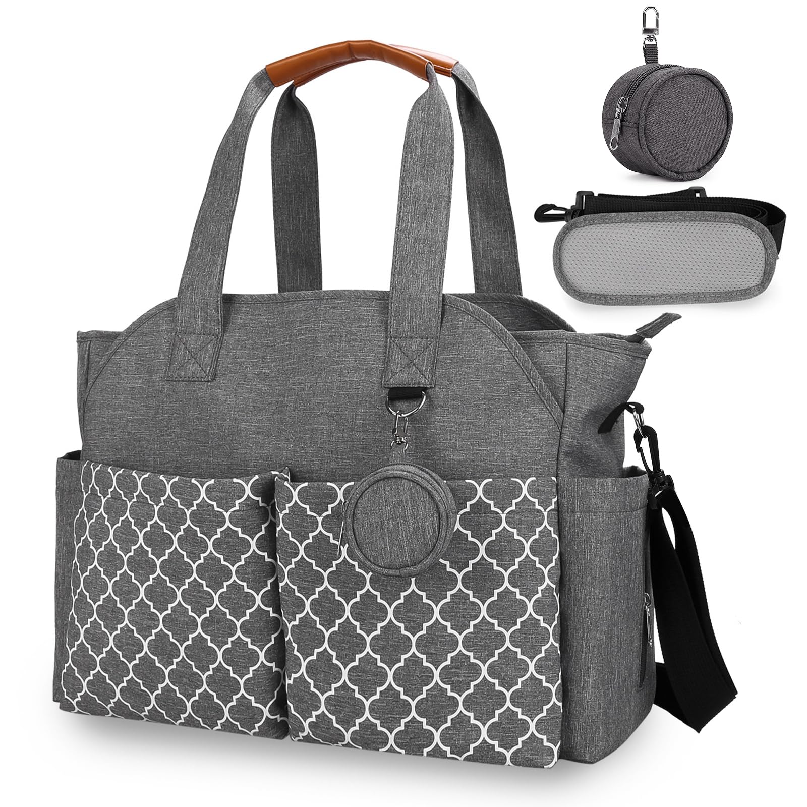 comeder Wickeltasche für Baby, Große Babytasche mit Schultergurt & Schnullertasche, 15 Taschen, Wasserdicht, Tragbar, Multifunktionale Reisetasche für Windeln & Babyzubehör (Grau-1)