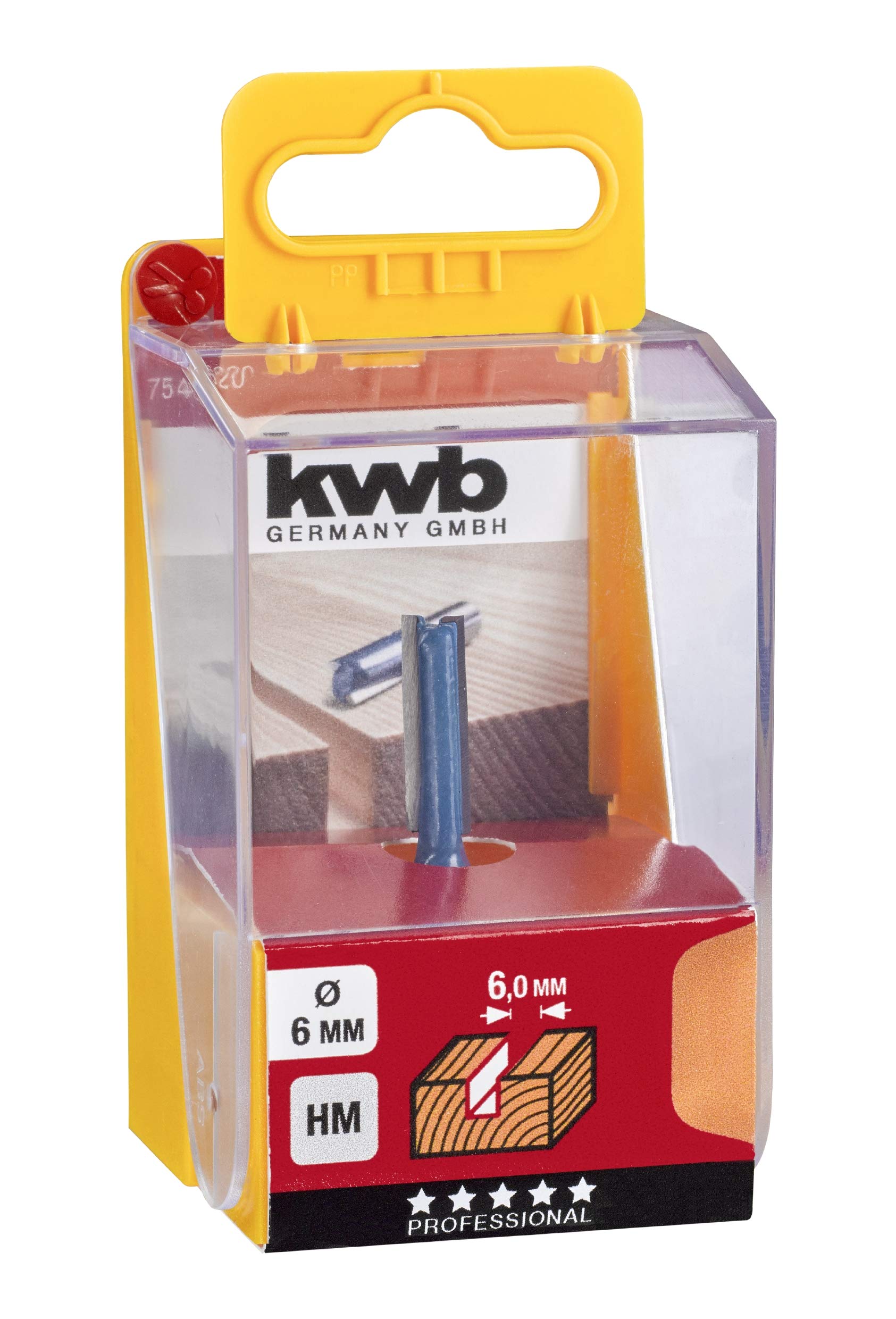 kwb 7546-20 HM Groove Cutter Professional (per legno, Ø 6mm, lunghezza di lavoro 20mm, gambo 8mm, abbinando tutto comune fresatura a mano), blu / grigio