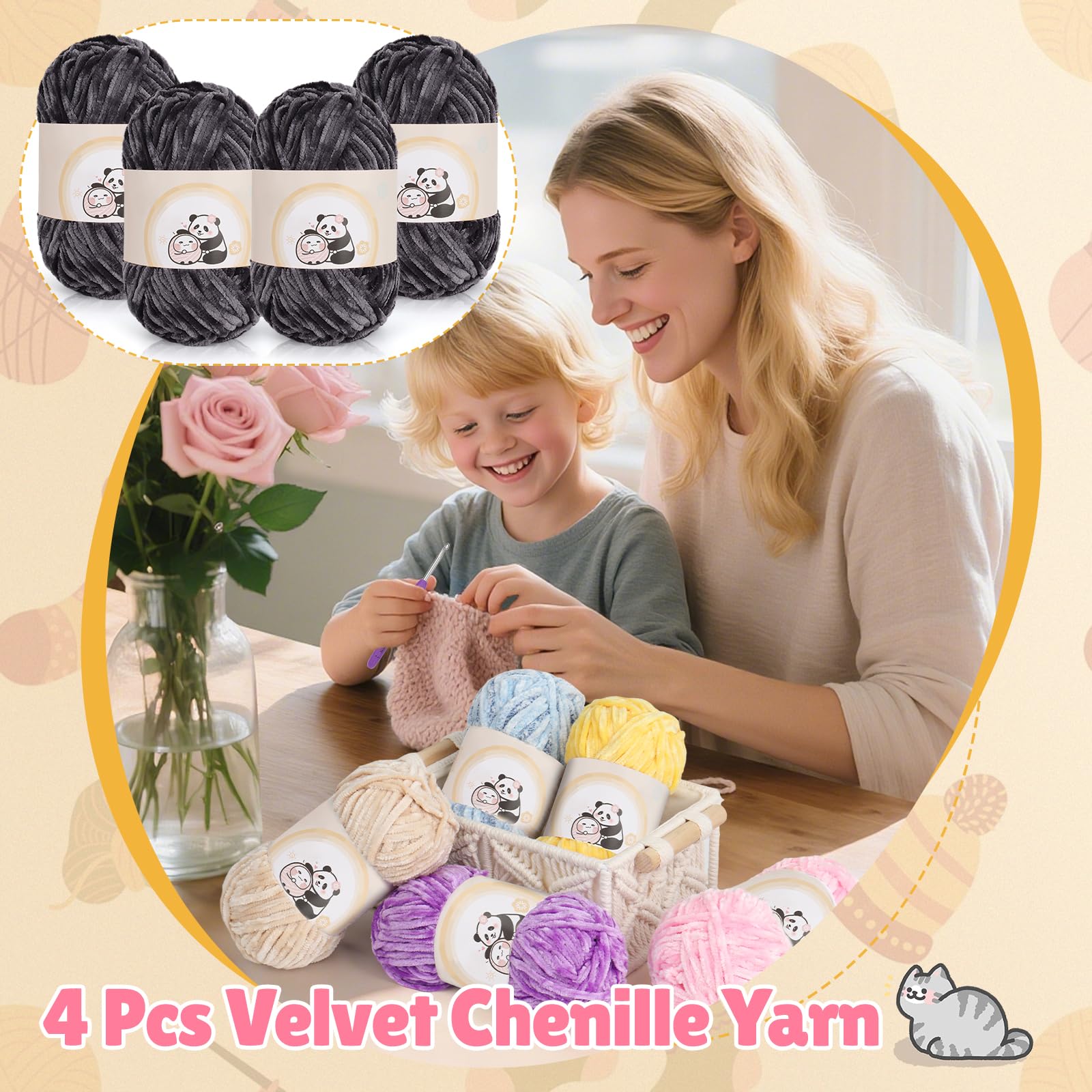 Aeelike Chenille Yarn Set 400g, 4 Pack Plush Chenille Thick Wool for Knitting 100g Balls - Image 3