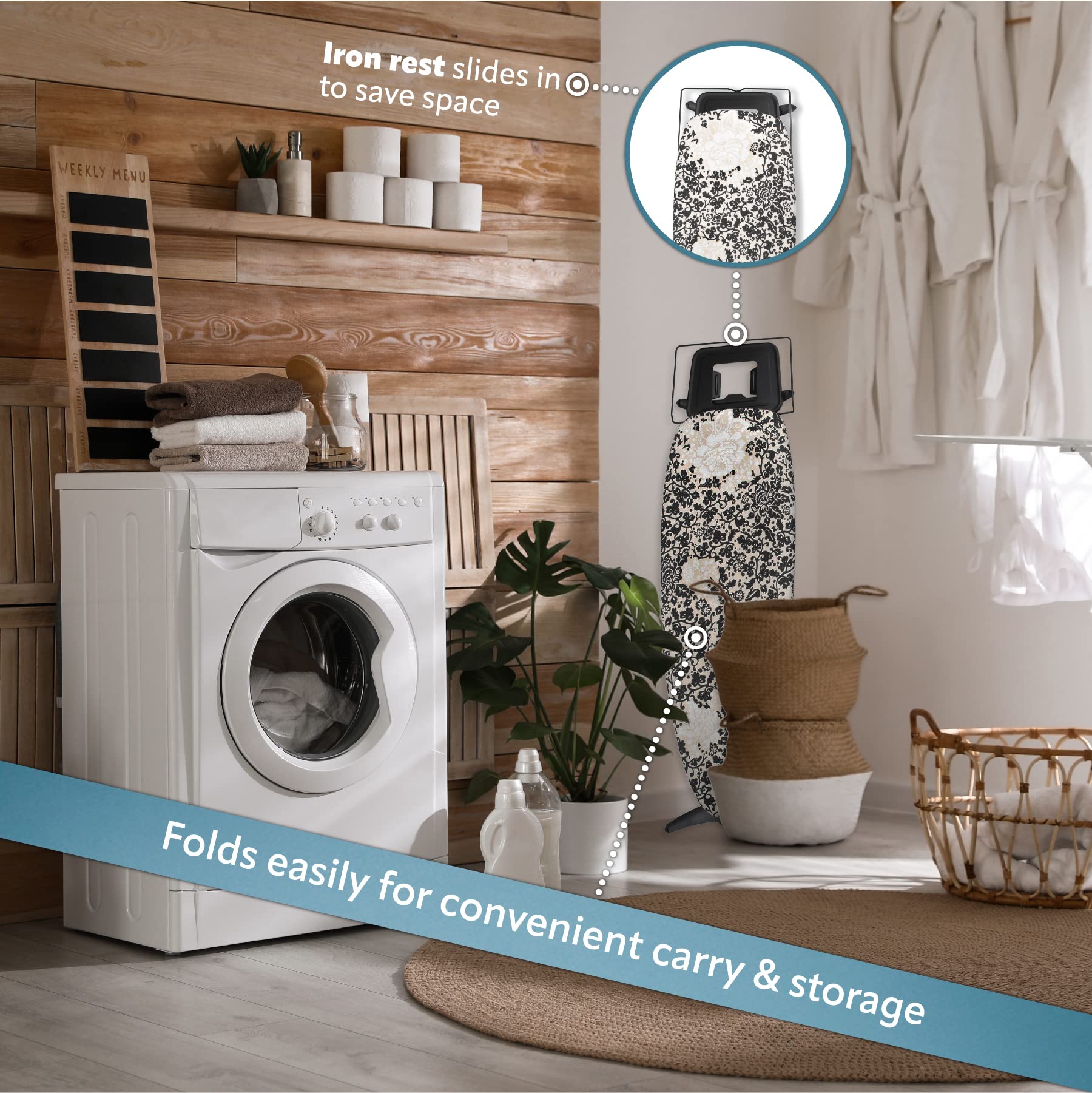 Bartnelli Pro Luxury Ironing Board - Extra Wide 51x19” Steam Iron Rest, Adjustable Height, T-Leg Foldable, European Made