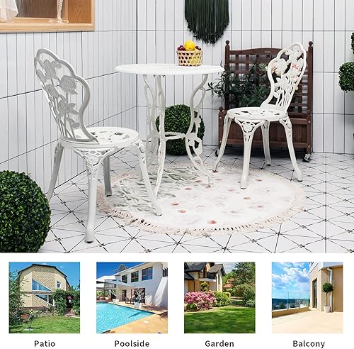 Miniatura 4 de Tangkula Juego de 3 muebles de patio bistró para exteriores, de aluminio, sillas y mesa con agujero para sombrilla, juego de comedor de patio para