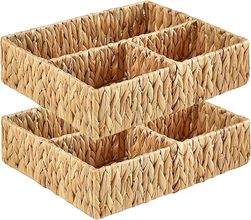 Miniatura 1 de Vagusicc Cesta de almacenamiento dividida de mimbre, cestas de mimbre de jacinto de agua tejidas a mano, cesta para organización de cajones, cestas