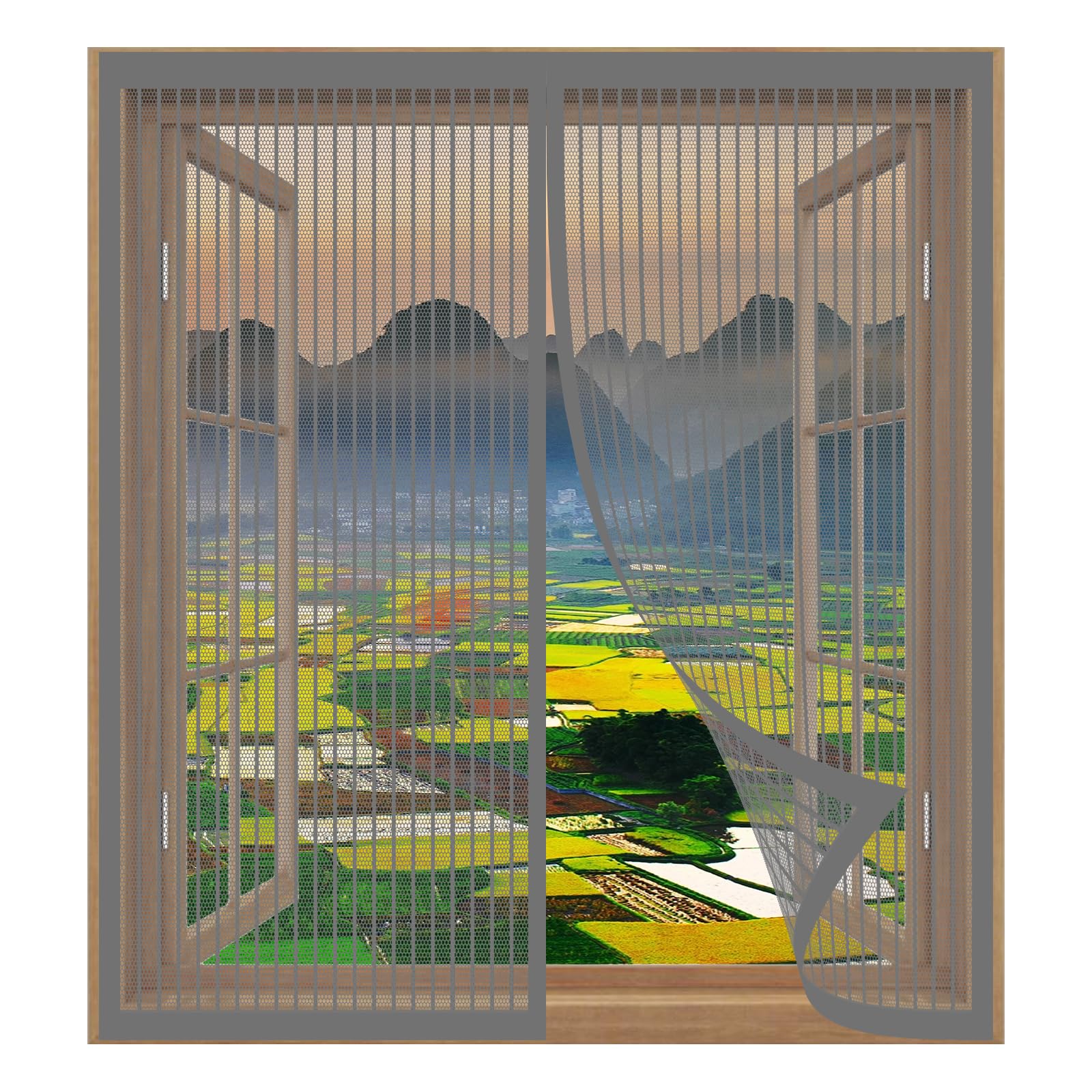 Magnetic Window Screen Mesh 107 x 93 cm Easy Installation No Drilling Or Screwing Magnetic Flyscreen Net for Windows Nets to Keep Bugs Out, Grey