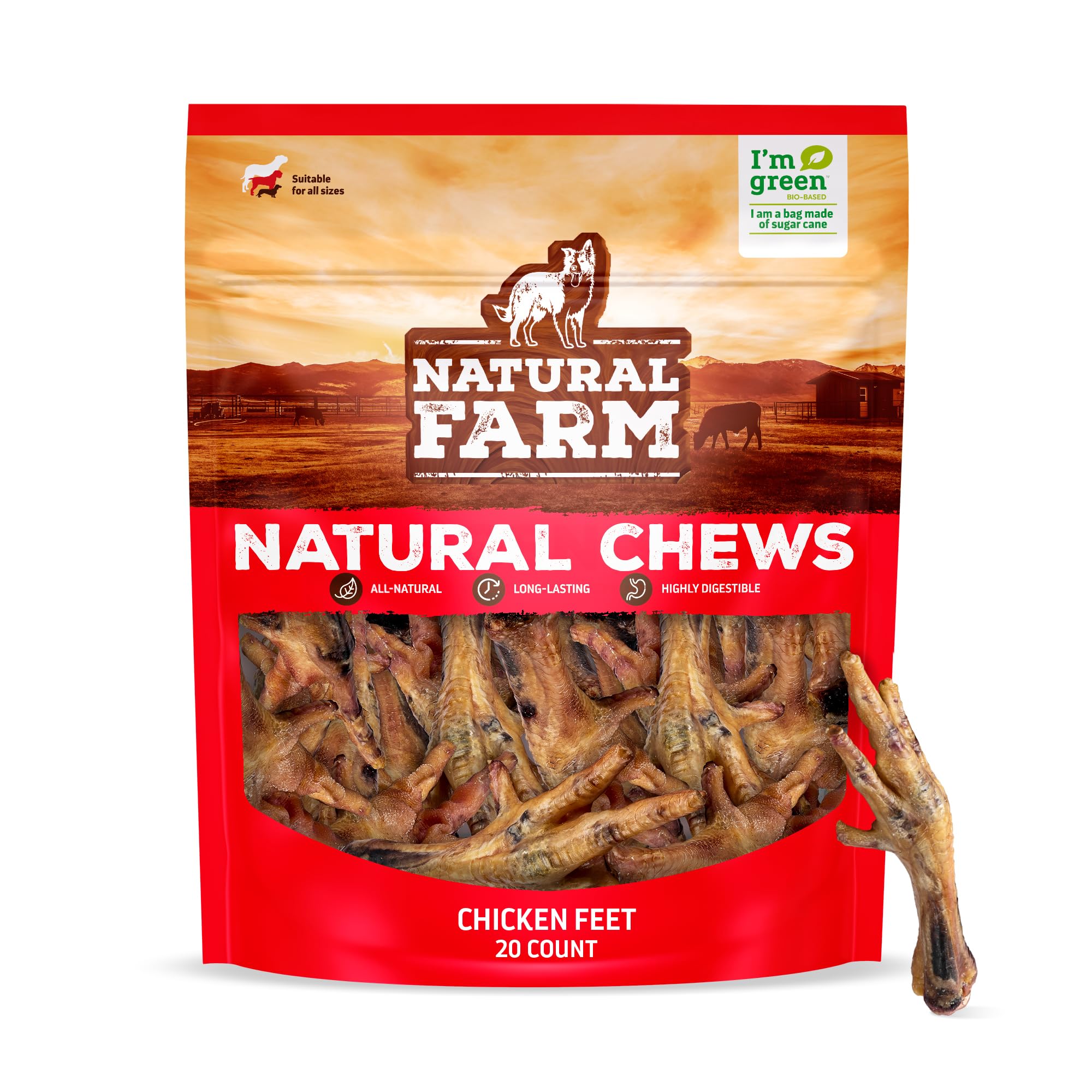 Natural Farm Nail-Free Chicken Feet Dog Treats (20 Pack), 100% Free-Range Air Dried Chicken Feet, No Nails, Fully Digestible, High Protein, Low Calorie, Joint Support, Single Ingredient