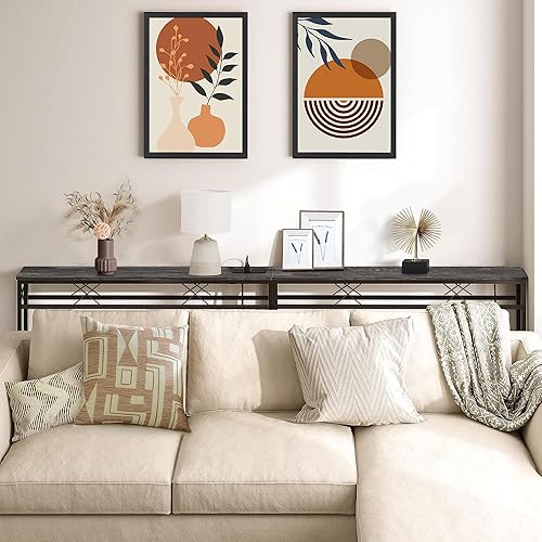 Miniatura 19 de VECELO Mesa estrecha de 39.4 pulgadas para sofá/consola con estación de carga, toma de corriente y puertos USB, para entrada, sala de estar,