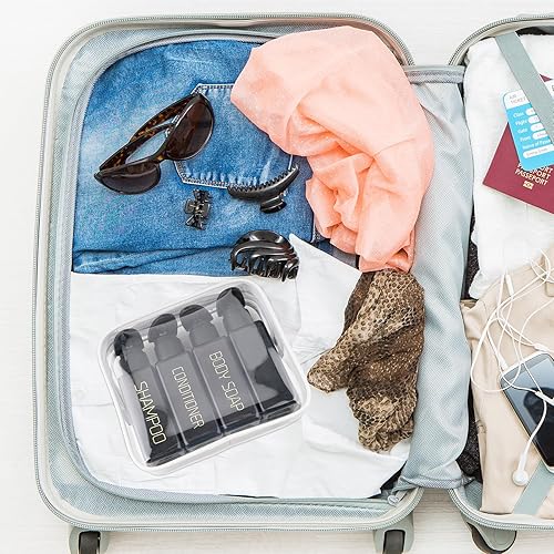 Miniatura 5 de Hethyo Botellas de viaje, paquete de 4 botellas de champú y acondicionador de viaje de 3.7 onzas líquidas, botellas vacías de plástico dispensador,