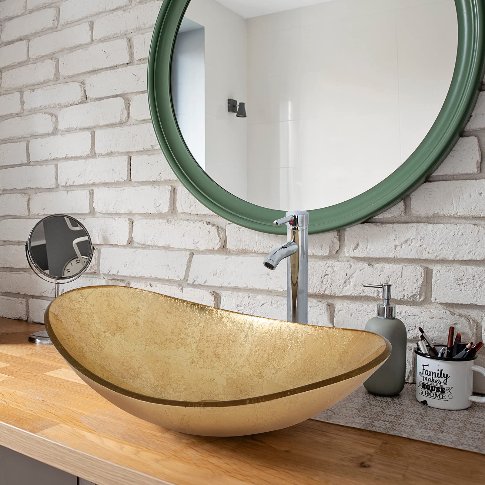 YOURLITE Bathroom Sink,Boat Shape Bathroom Glass Vessel Sink with