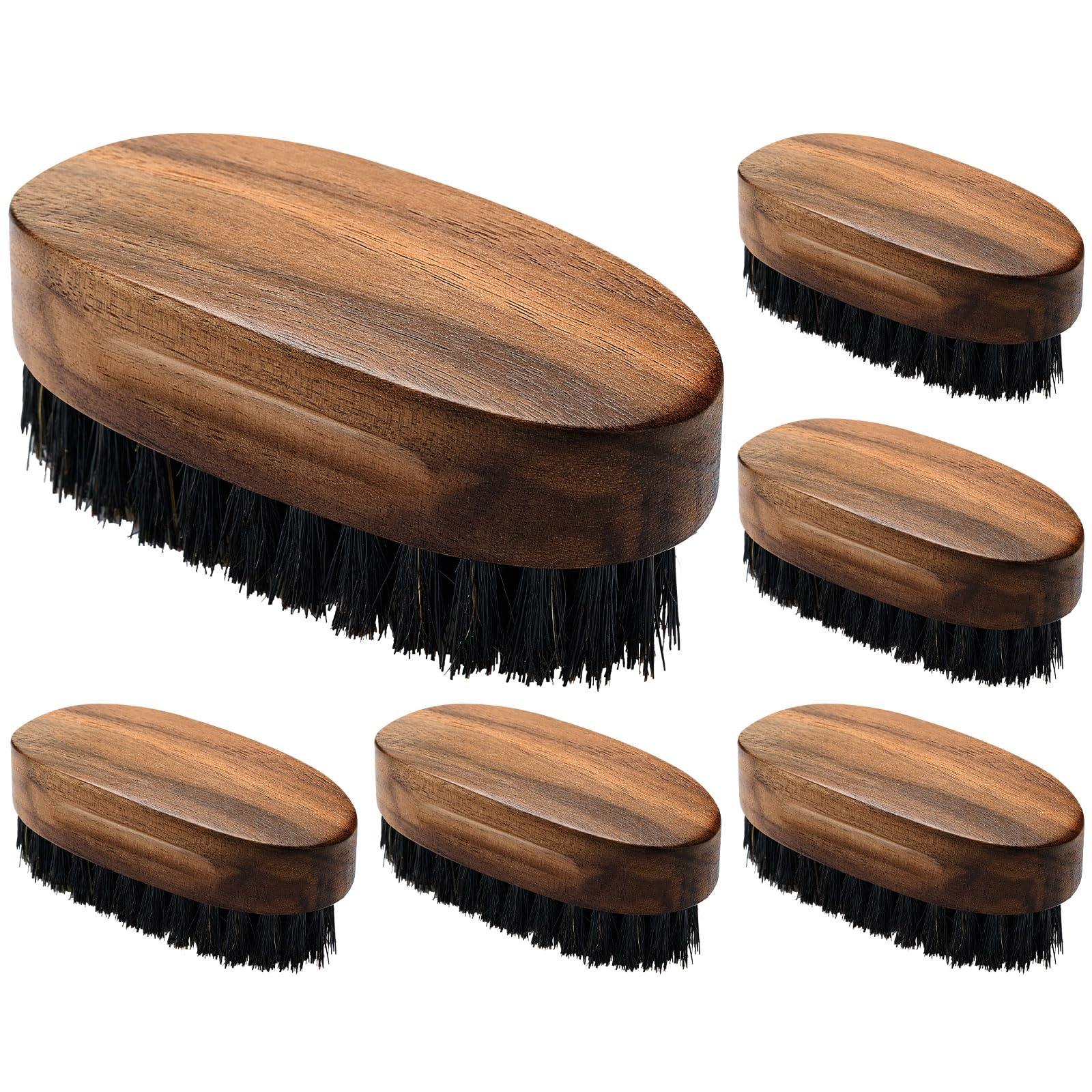 Hushee 6 spazzole da barba con setole di cinghiale per la cura dei baffi da uomo, 8 cm, con setole di cinghiale e legno di noce nero, regalo di compleanno per marito, figlio, padre, nonno
