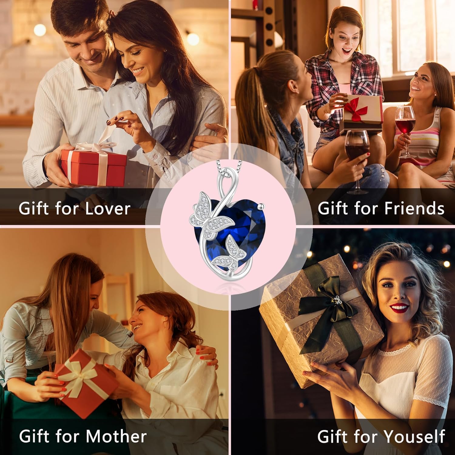 Women's Butterfly Heart Birthstone Pendant Necklaces 925 Sterling Silver 5A Cubic Zirconia Jewelry Gifts,Christmas Anniversary Birthday Gifts for Her - Image 6