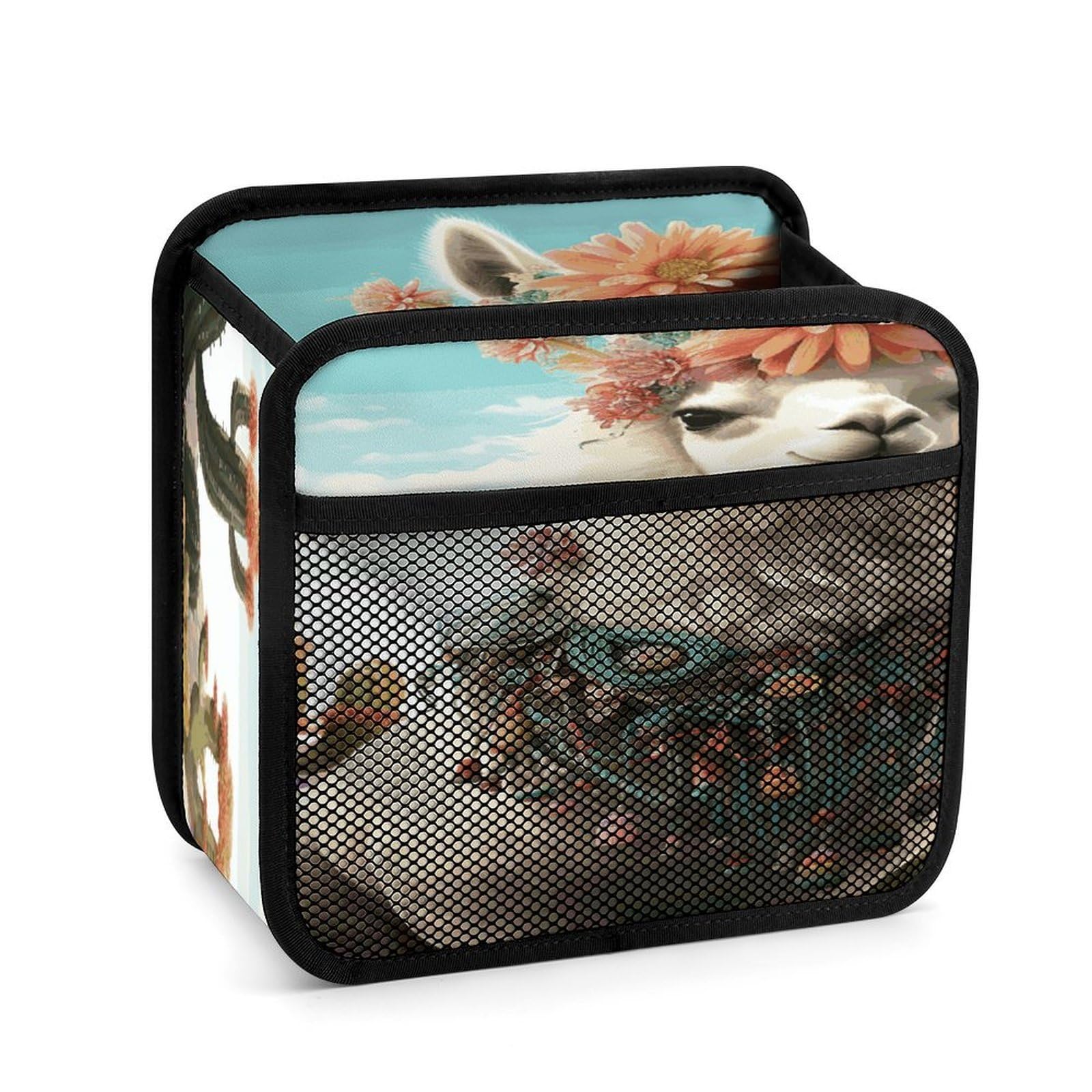 FekiLoot Mexican Llama Cactus Backseat Car Organizer - Premium PU Leather Hanging Car Seat Organizer with Storage Mesh Pockets, Large Capacity Car Backseat Organizer Travel Accessories