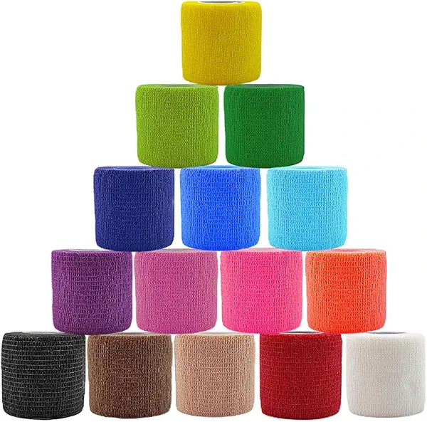 15 Pack Self Adhesive Bandage Wrap 2 Inch x 5 Yards Self-Adherent Elastic Cohesive Wrap Non-Woven Breathable Bandage,Vet Wrap for Stretch Athletic, Sports, Wrist, Ankle (Mix)